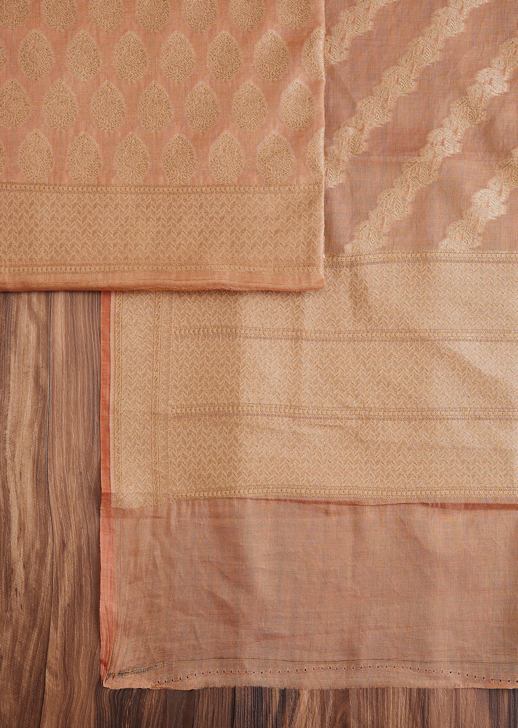 Peach Brocade Dress Material Suit - Image 3