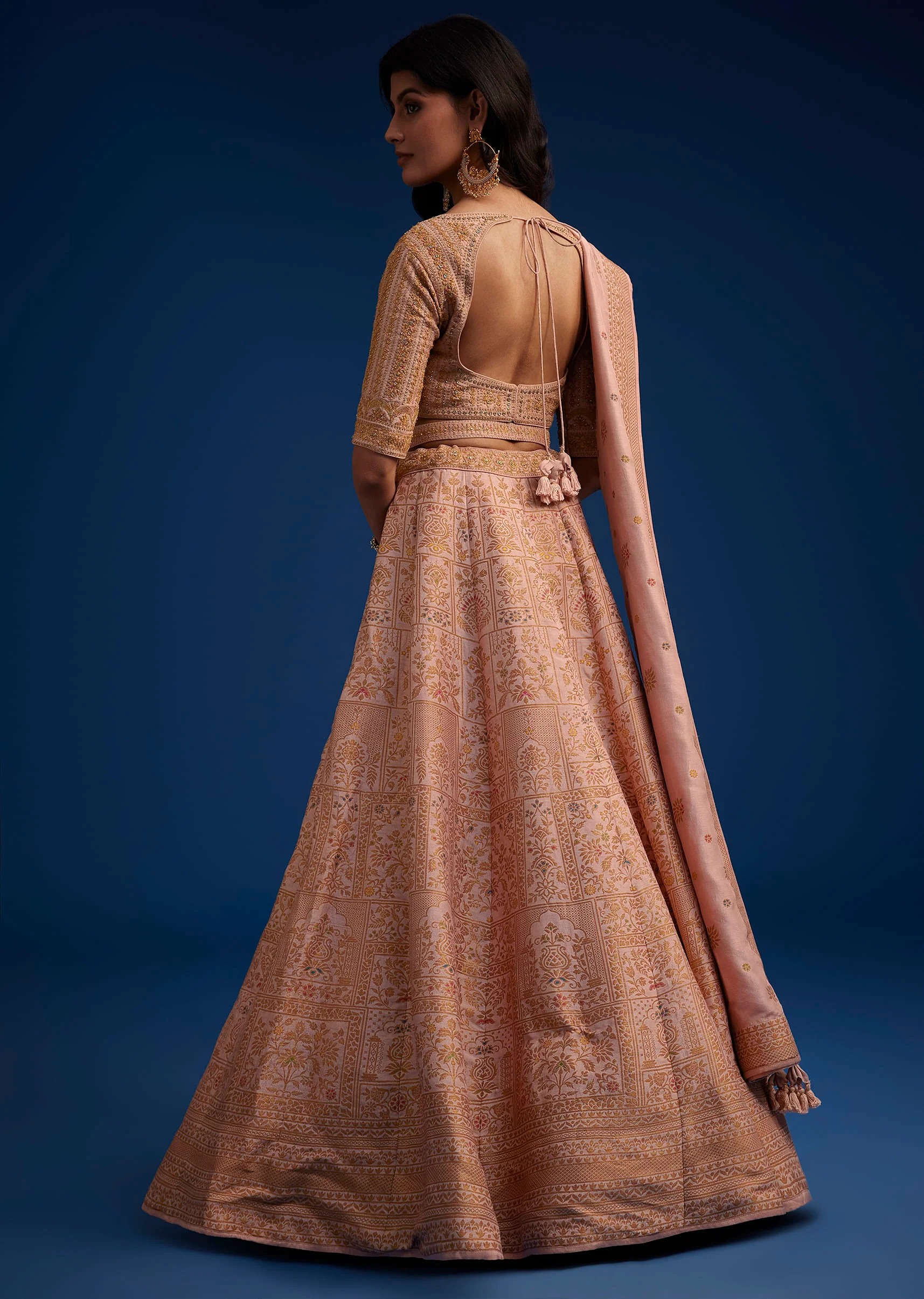 Peach Brocade Lehenga Set With Zari And Resham Work - Image 5