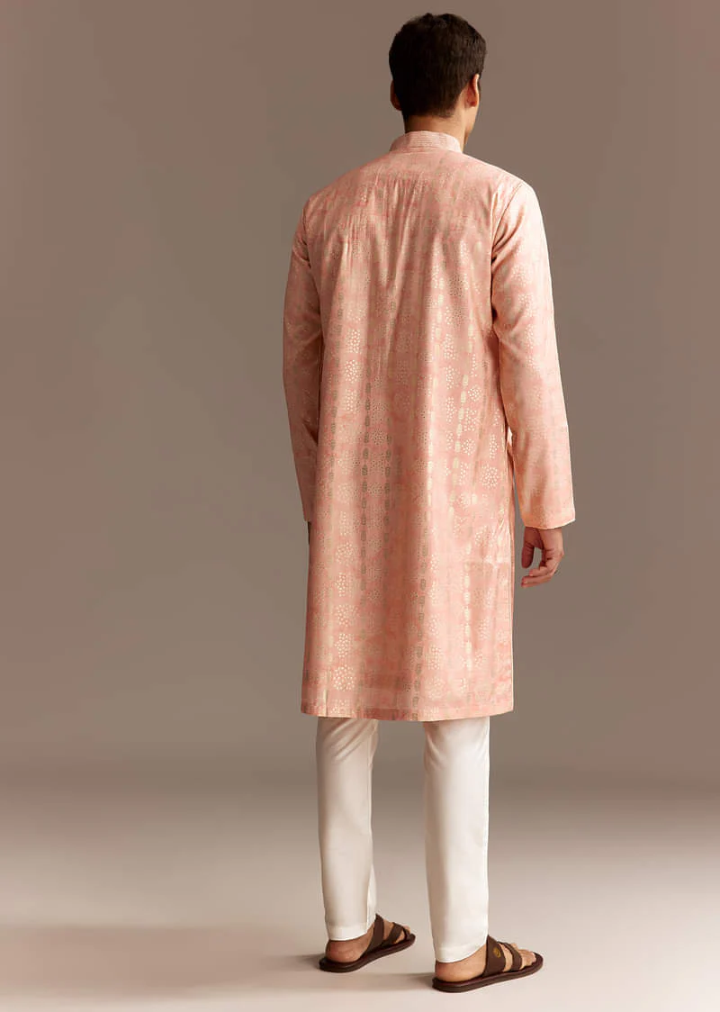 Peach Chanderi Kurta Set - Image 3