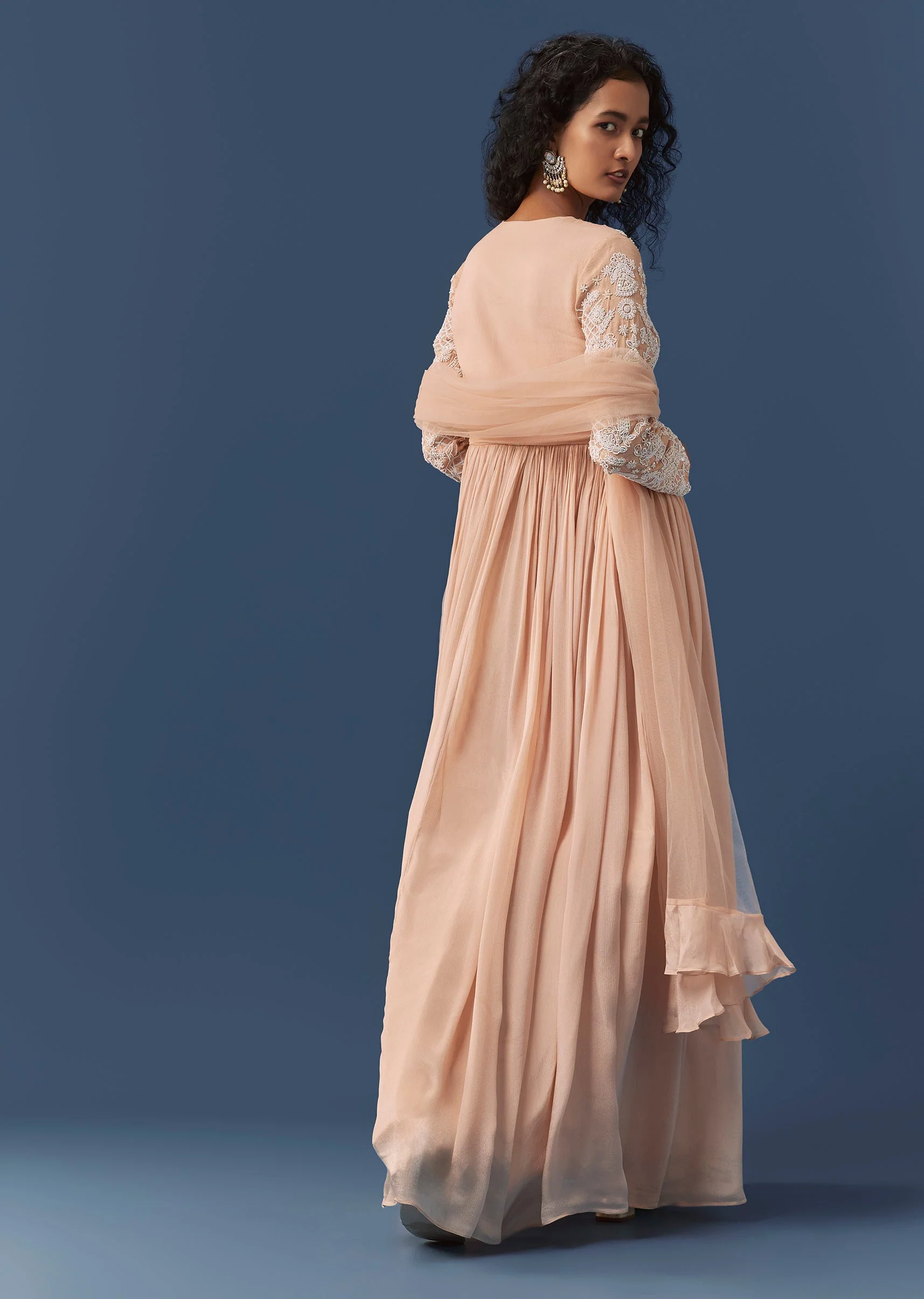 Peach Chinon Embroidered Anarkali Set - Image 5
