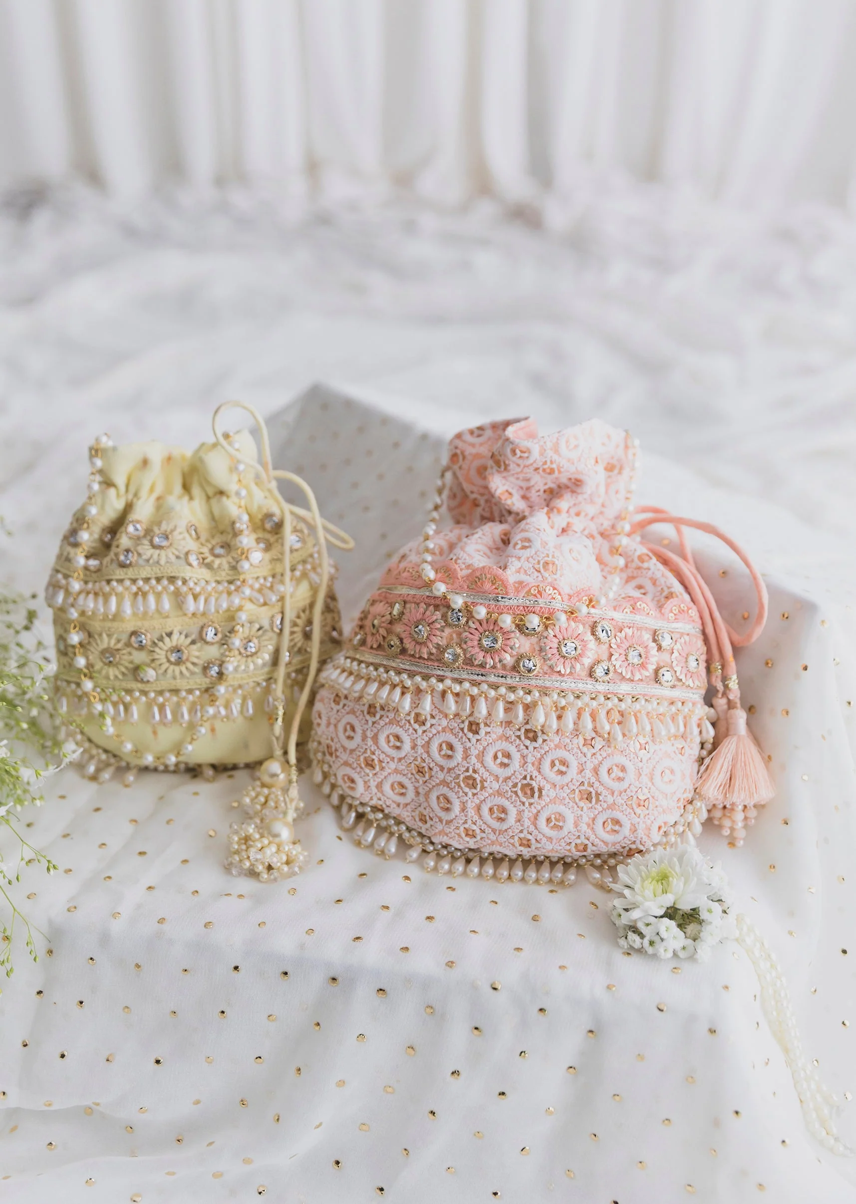 Peach Cotton Potli With Embroidery - Image 2
