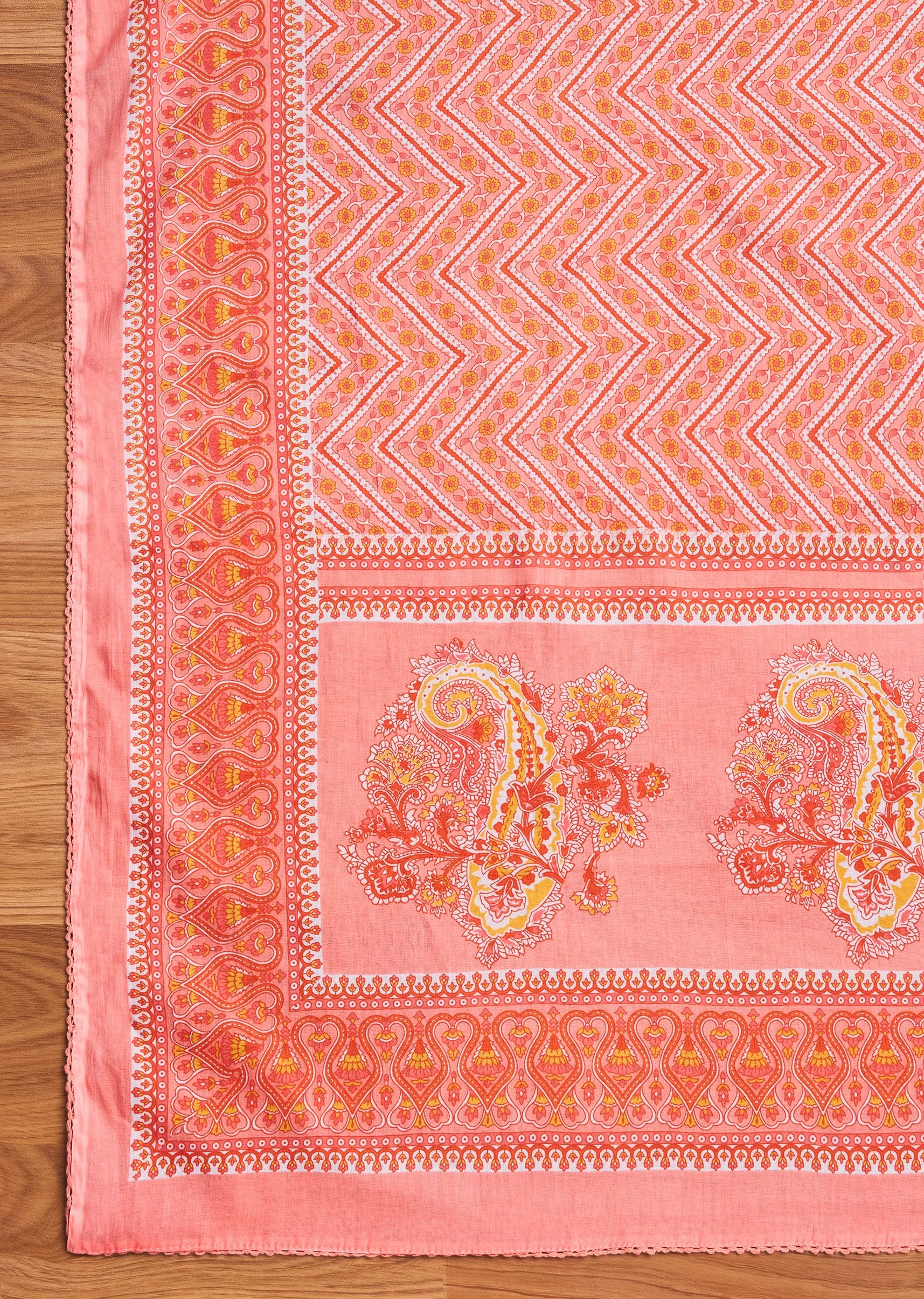 Peach Cotton Printed Unstitched Suit Set - Image 4