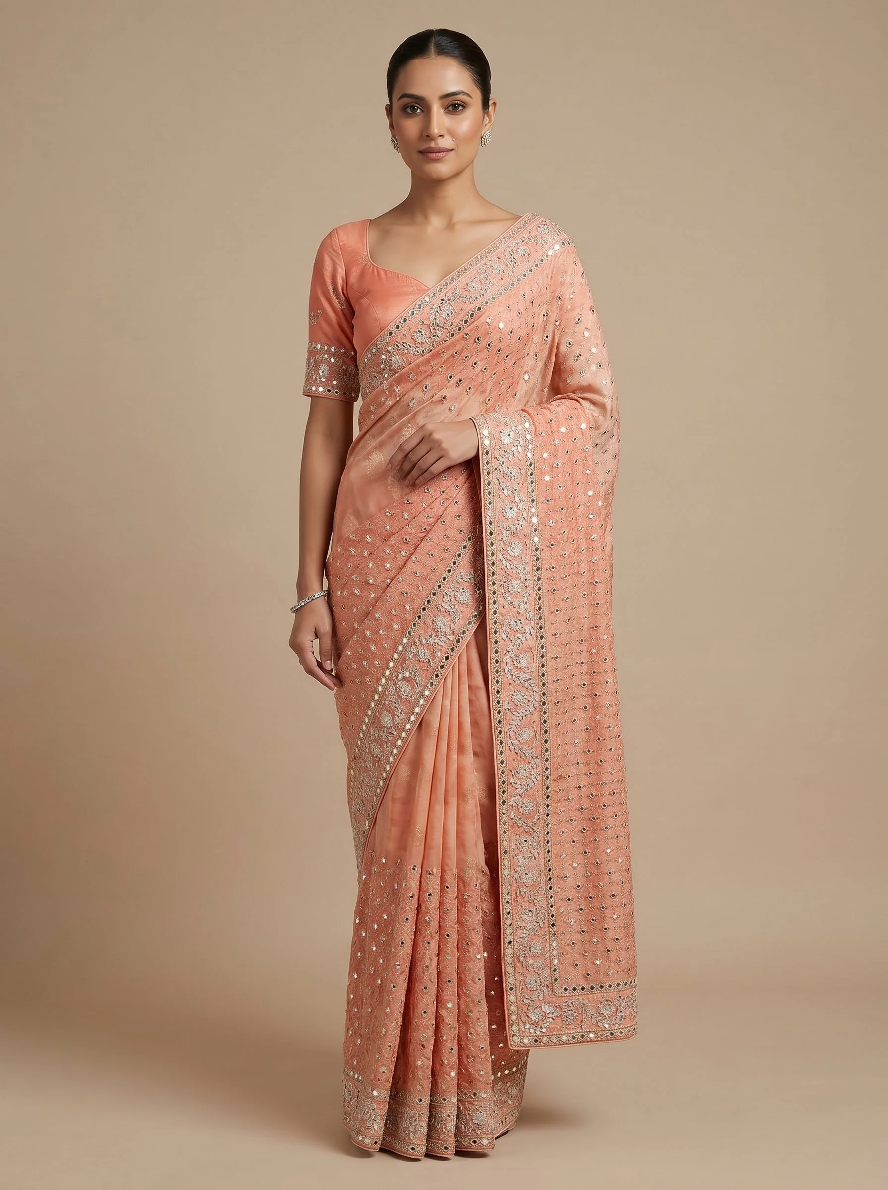 Peach Cream Harmony Saree