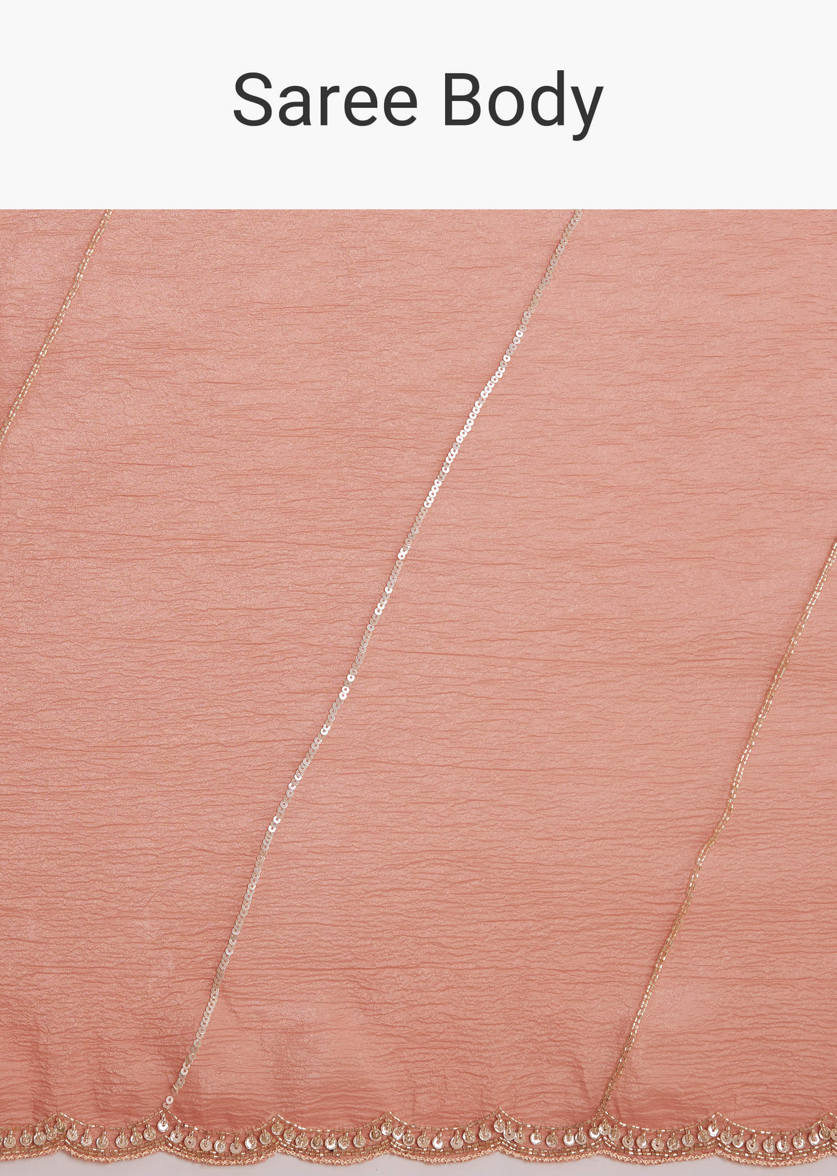 Peach Crush Tissue Saree With Cutdana And Beads Scallop Border - Image 9