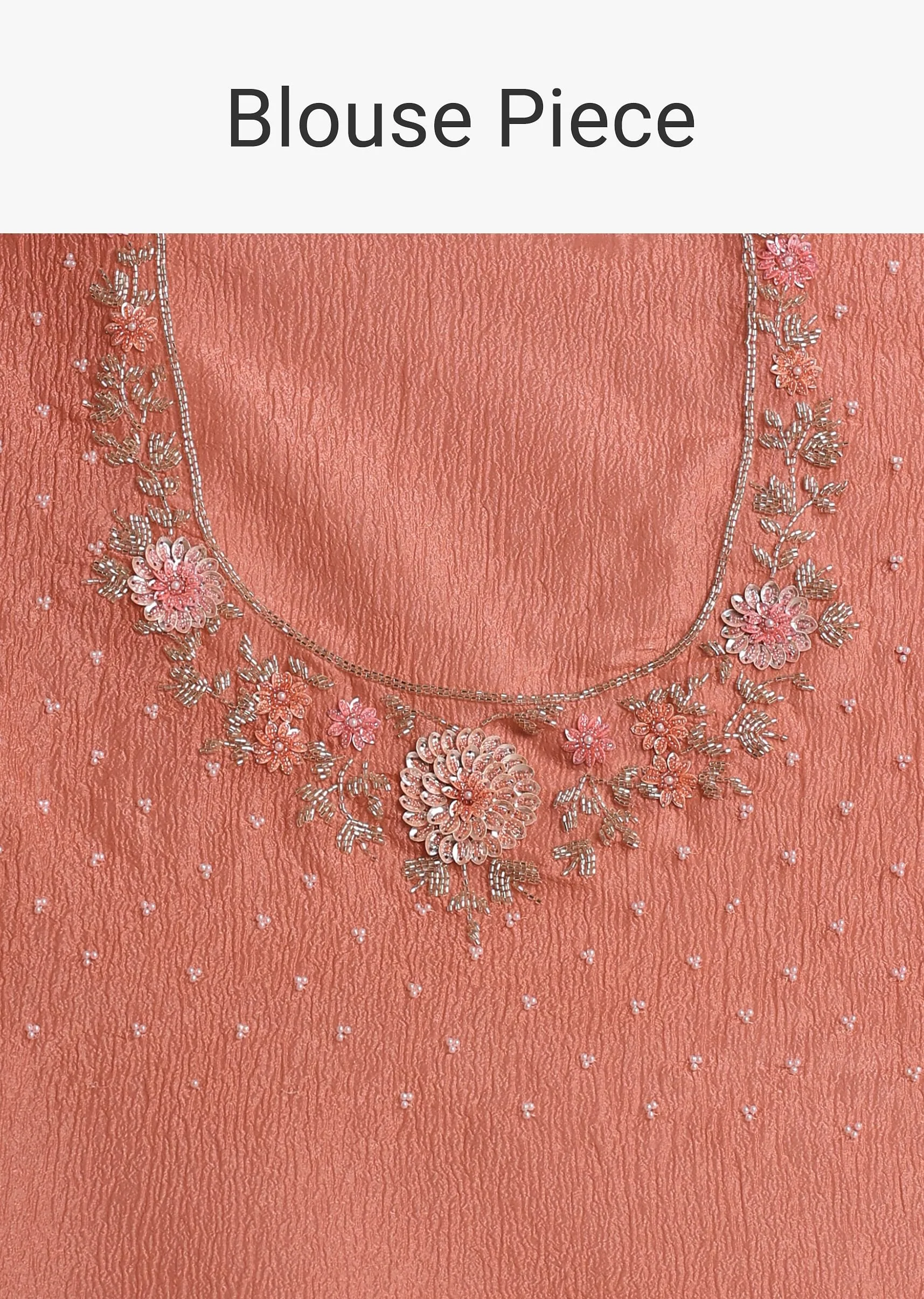 Peach Crushed Tissue Saree With Cutdana And Sequins Jaal Work - Image 10