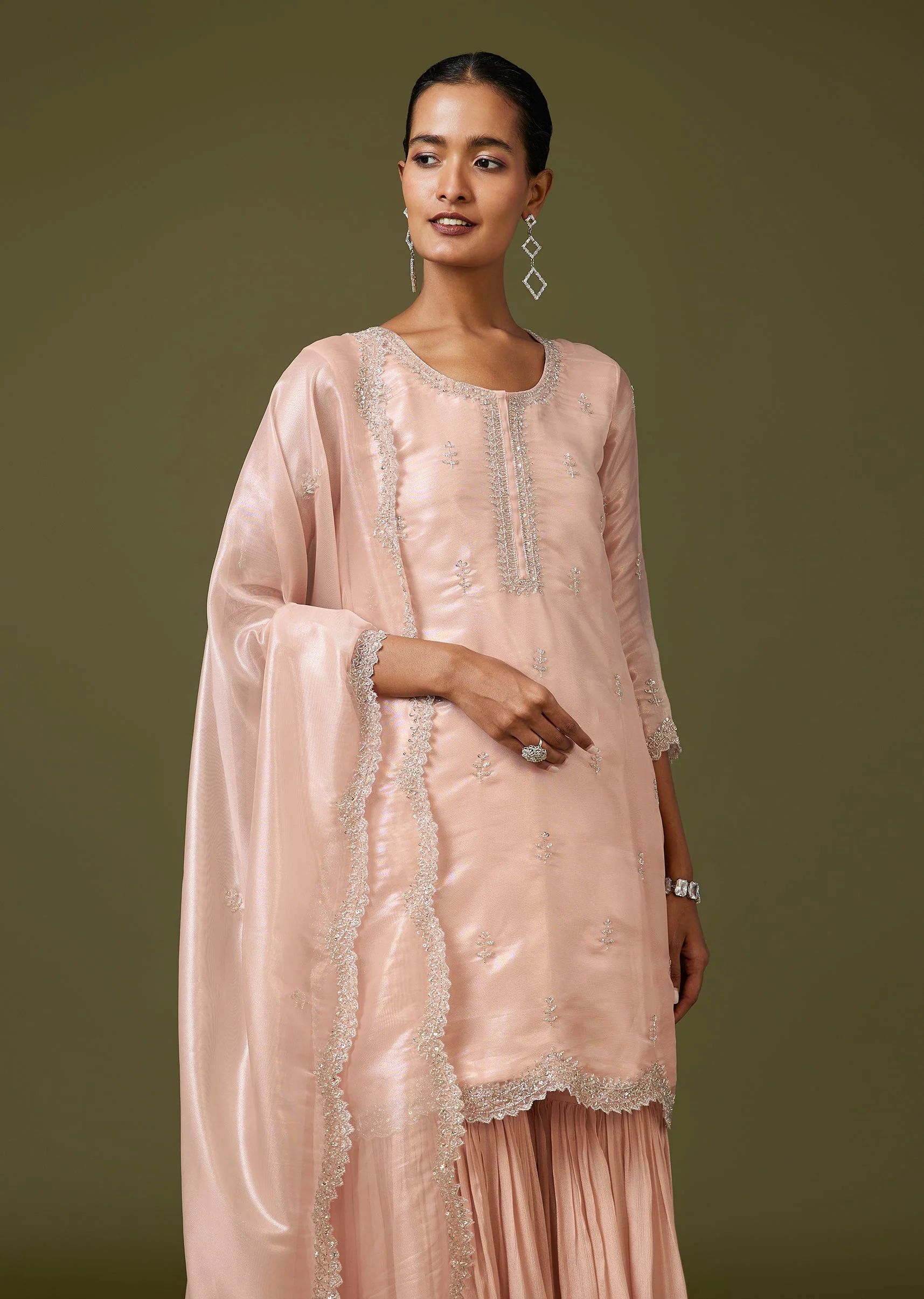 Peach Cut Dana Chinon Sharara Suit With Dupatta - Image 4