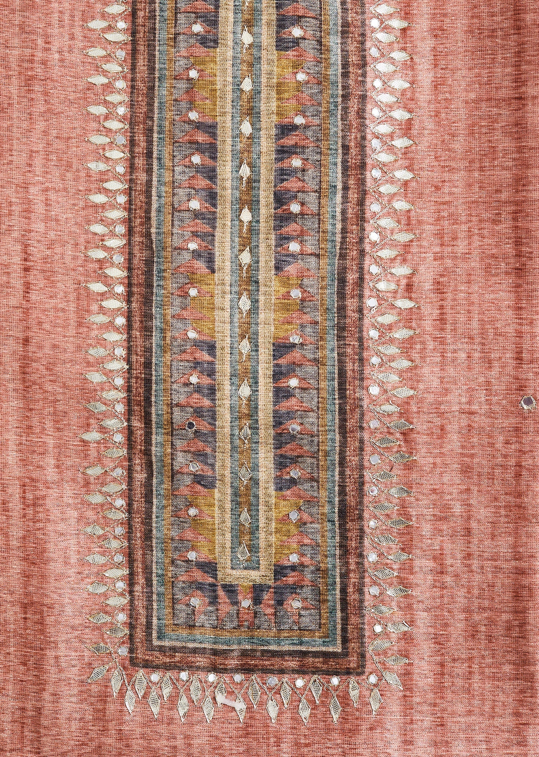 Peach Dola Silk Printed Unstitched Suit Set - Image 2