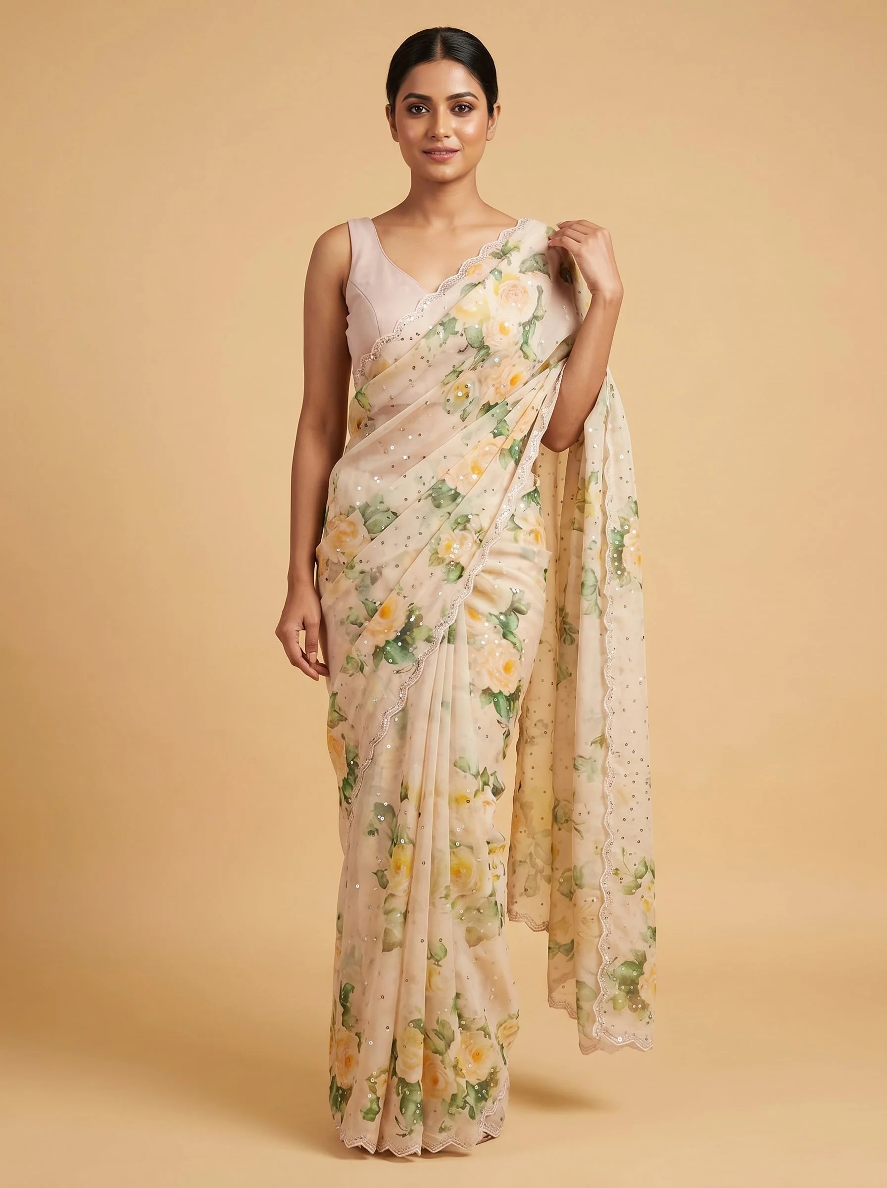 Peach Dreamscape Embroidered Saree