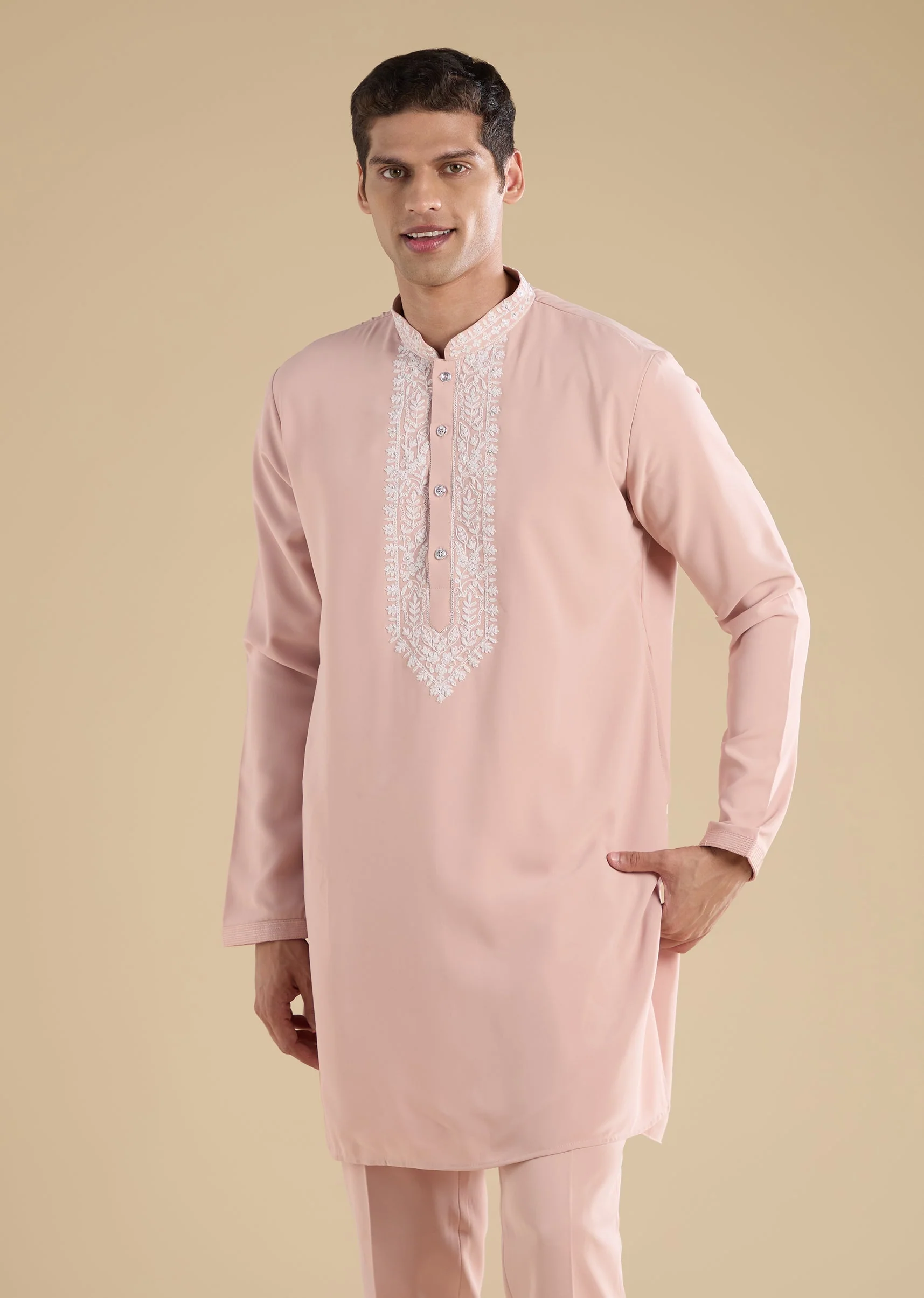 Peach Embellished Jodhpuri Set With Kurta And Pants - Image 6