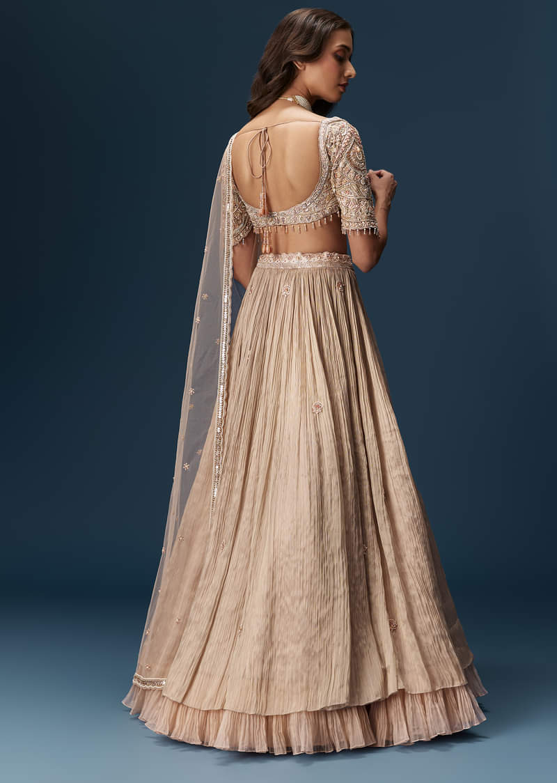 Peach Embroidered Bridesmaid Lehenga With Dupatta - Image 3