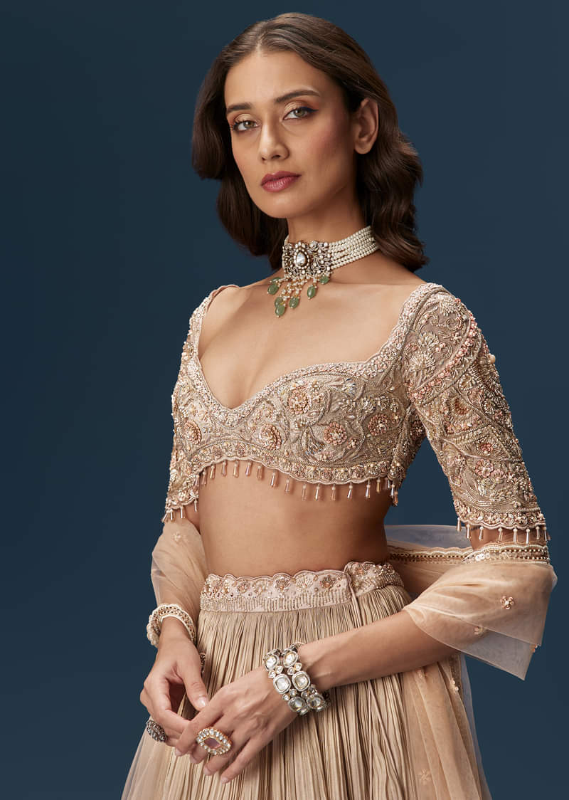 Peach Embroidered Bridesmaid Lehenga With Dupatta - Image 4