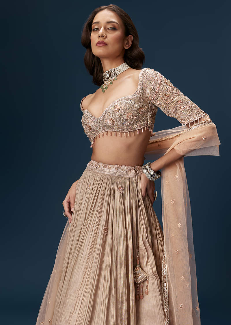 Peach Embroidered Bridesmaid Lehenga With Dupatta - Image 5