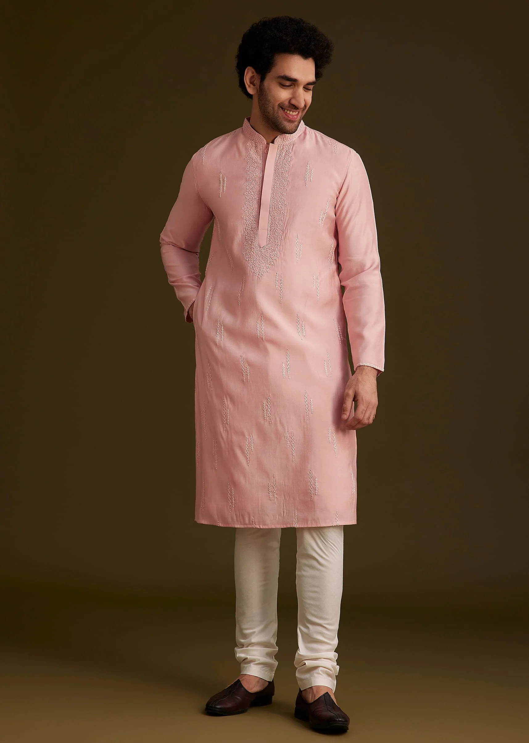 Peach Embroidered Kurta Set - Image 2
