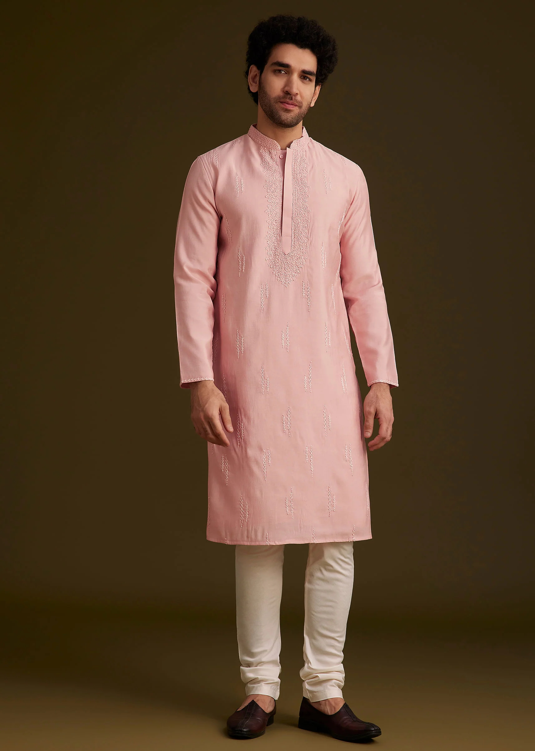 Peach Embroidered Kurta Set - Image 3