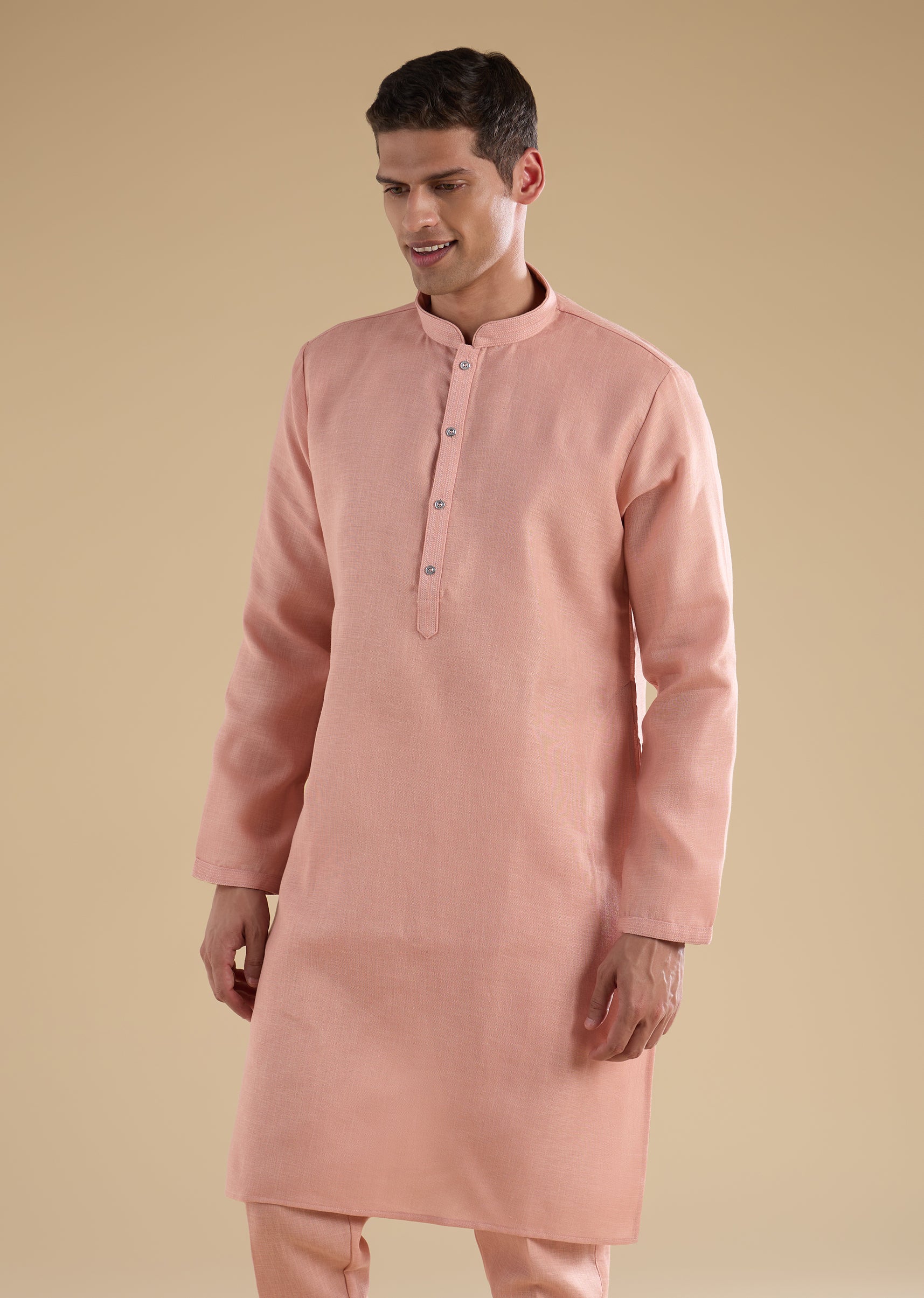 Peach Embroidered Silk An Kurta Jacket Set - Image 6