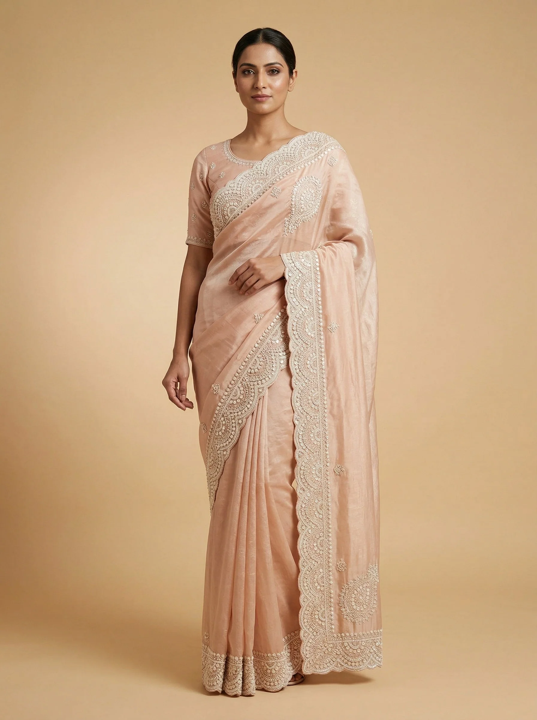 Peach Endearing Embroidered Saree