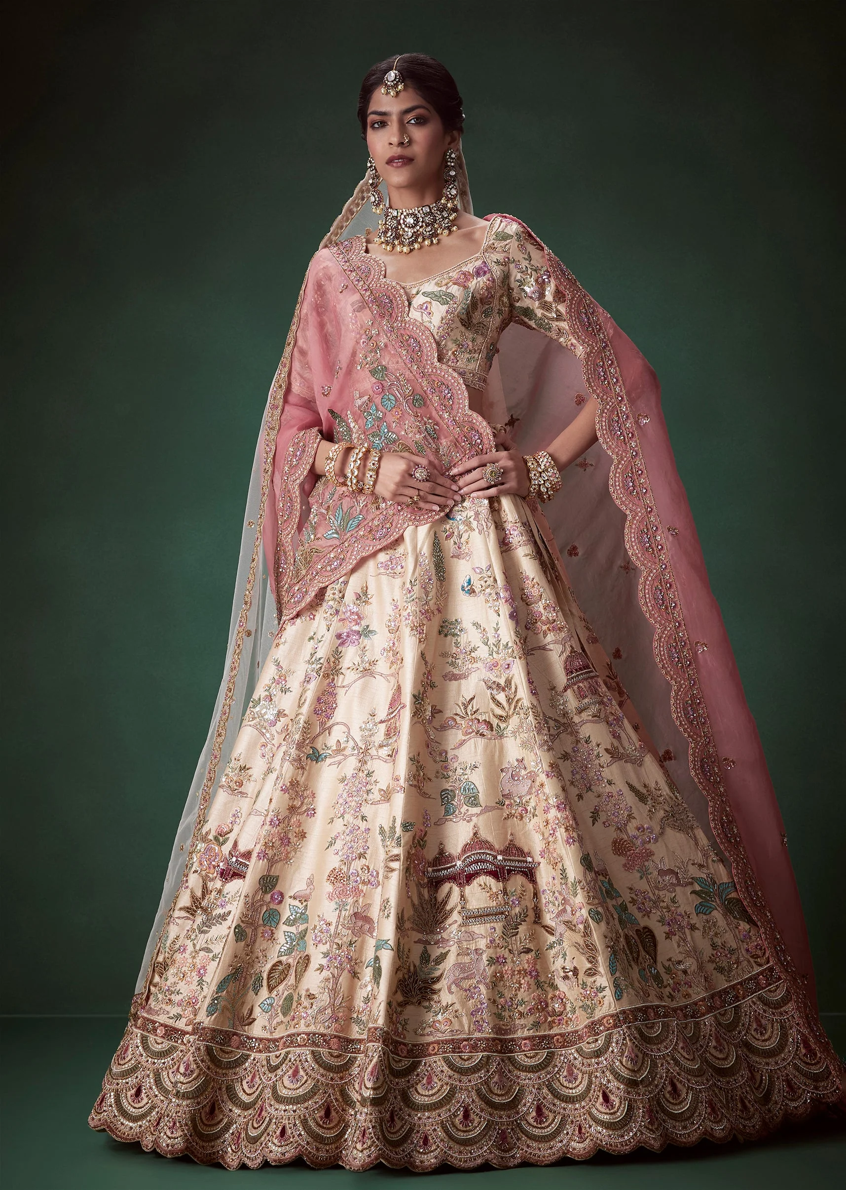 Peach Floral Embellished Bridal Lehenga Set