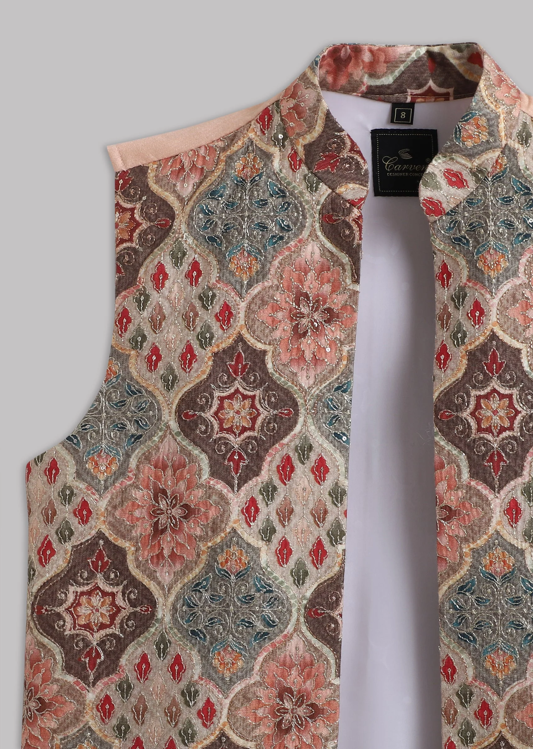 Peach Floral Nehru Jacket Set - Image 7