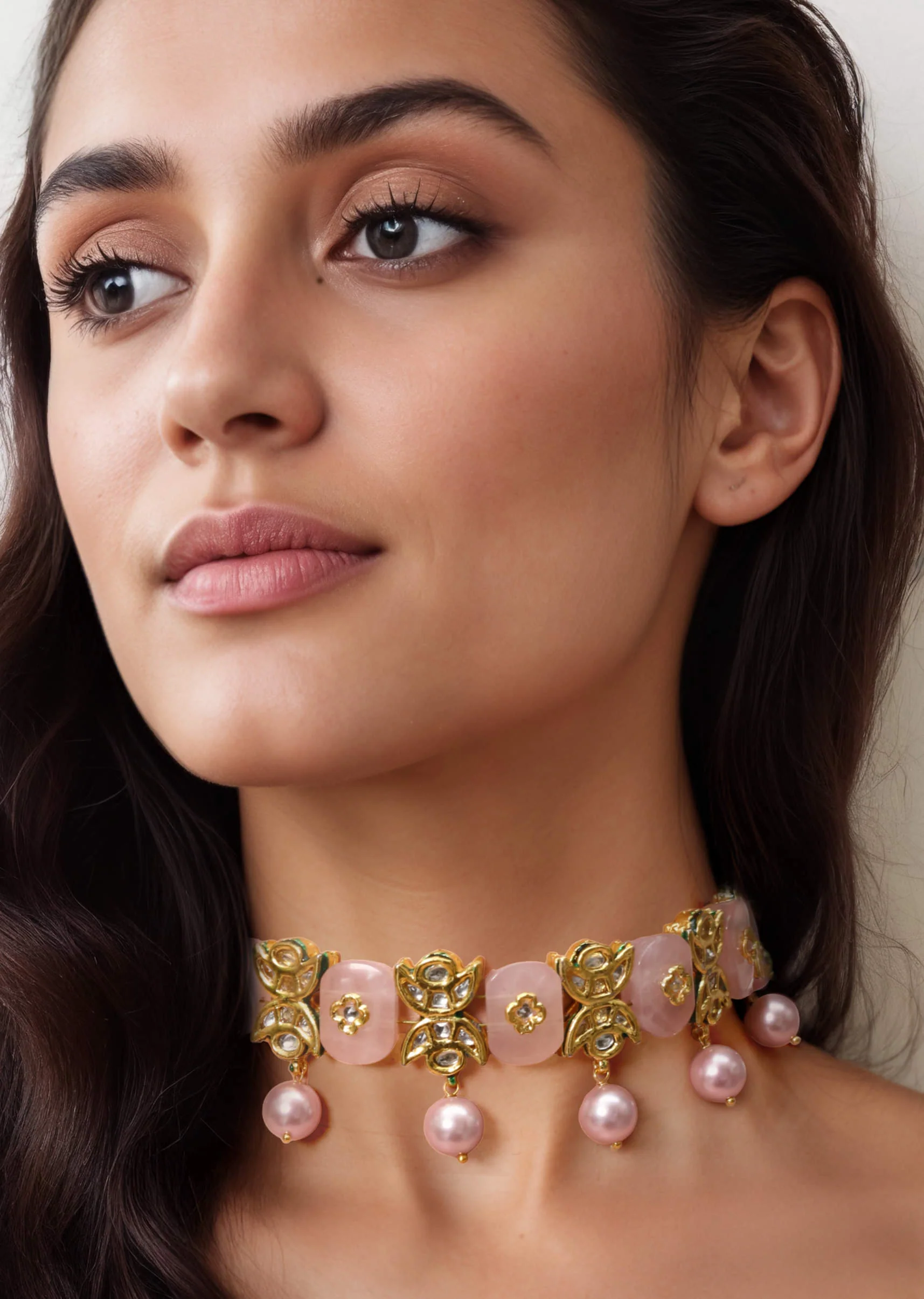 Peach Fusion Bead Drop Necklace