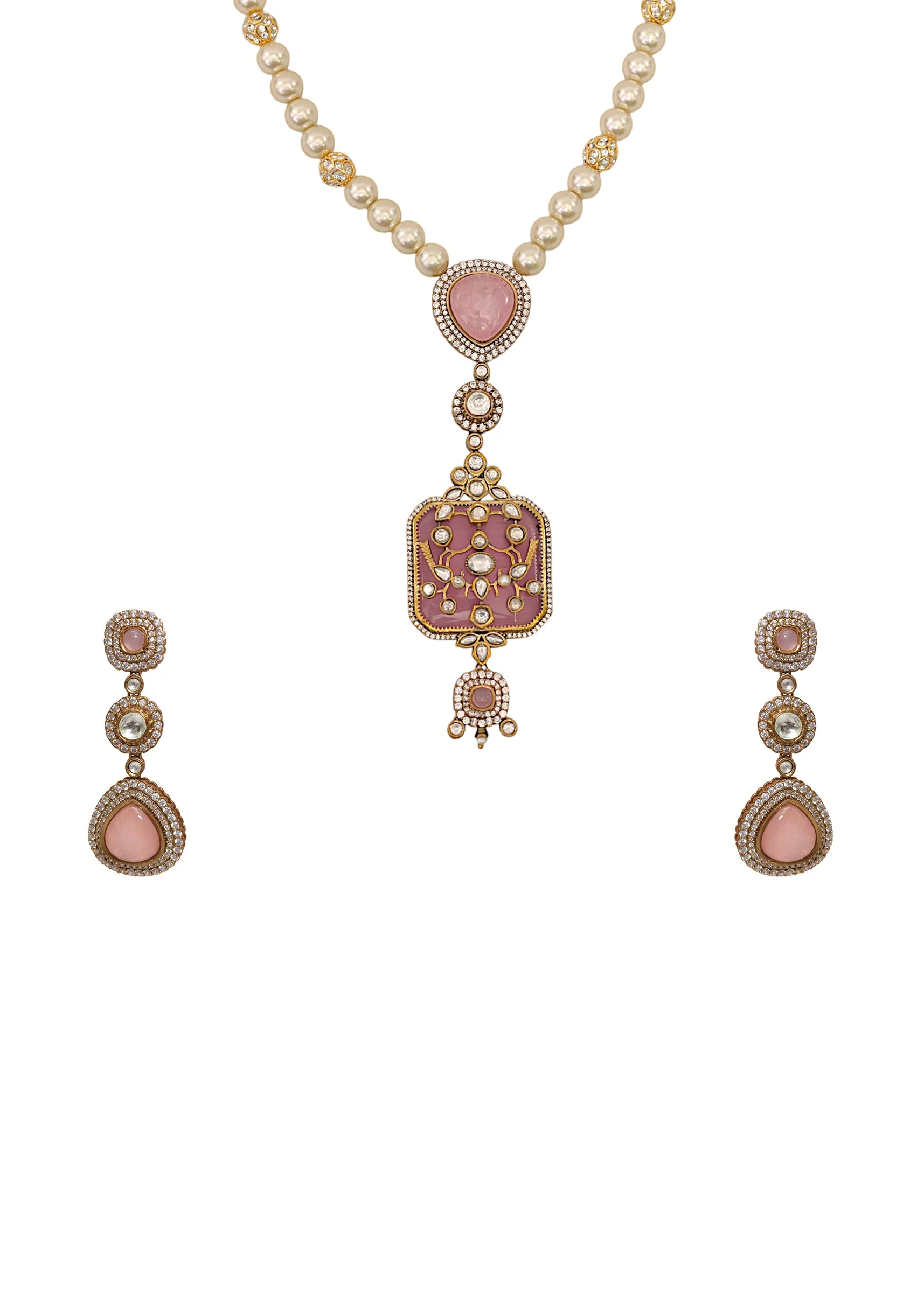 Peach Fusion Pendant Drop Necklace Set - Image 2