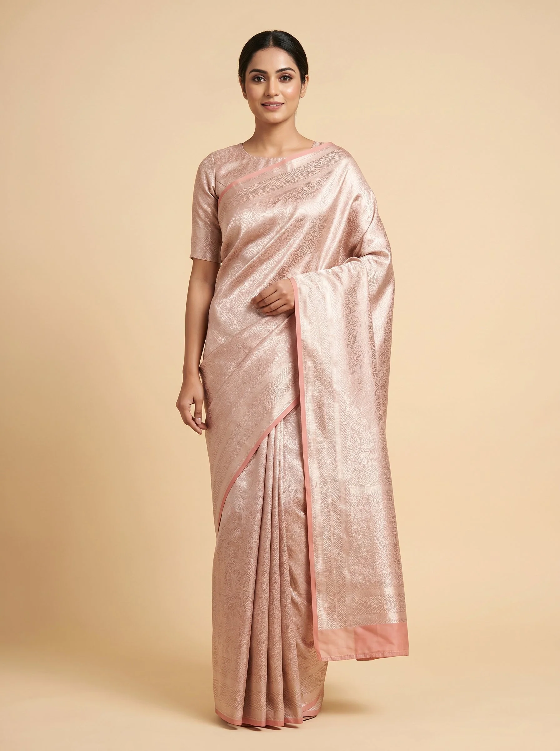 Peach Handloom Saree with Airy Drape