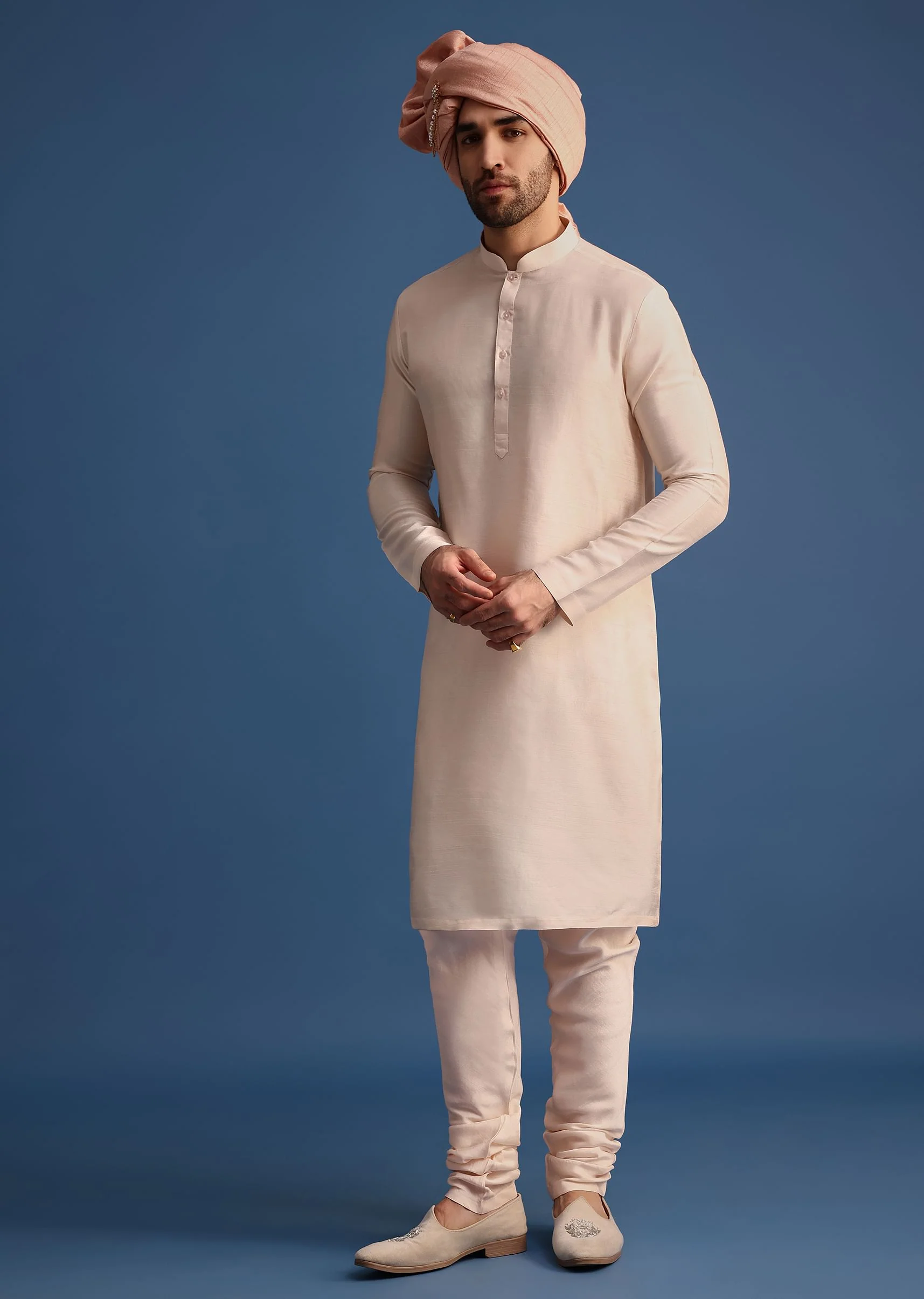 Peach Heavy Hand Embroidered Sherwani Suit - Image 7