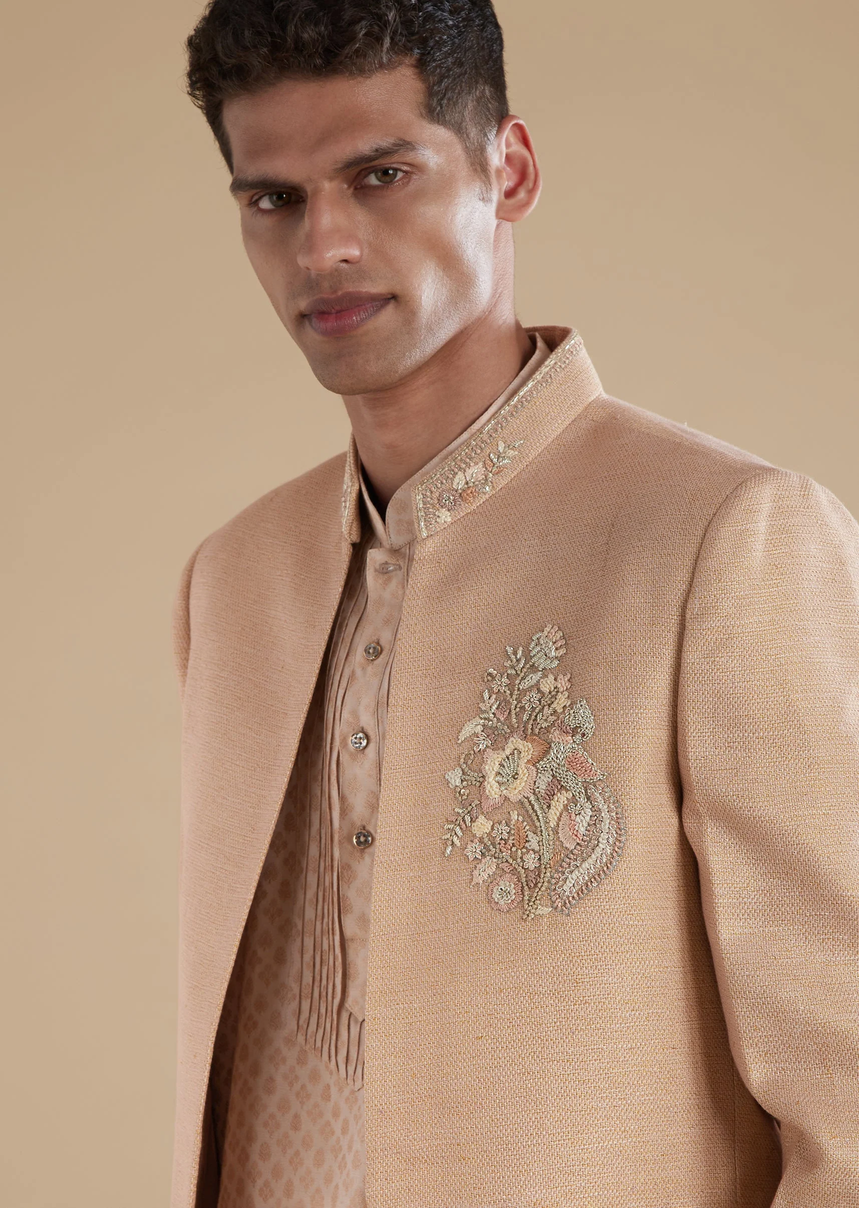 Peach Indowestern Set With French Knot Sequins Cut Dana Work - Image 2
