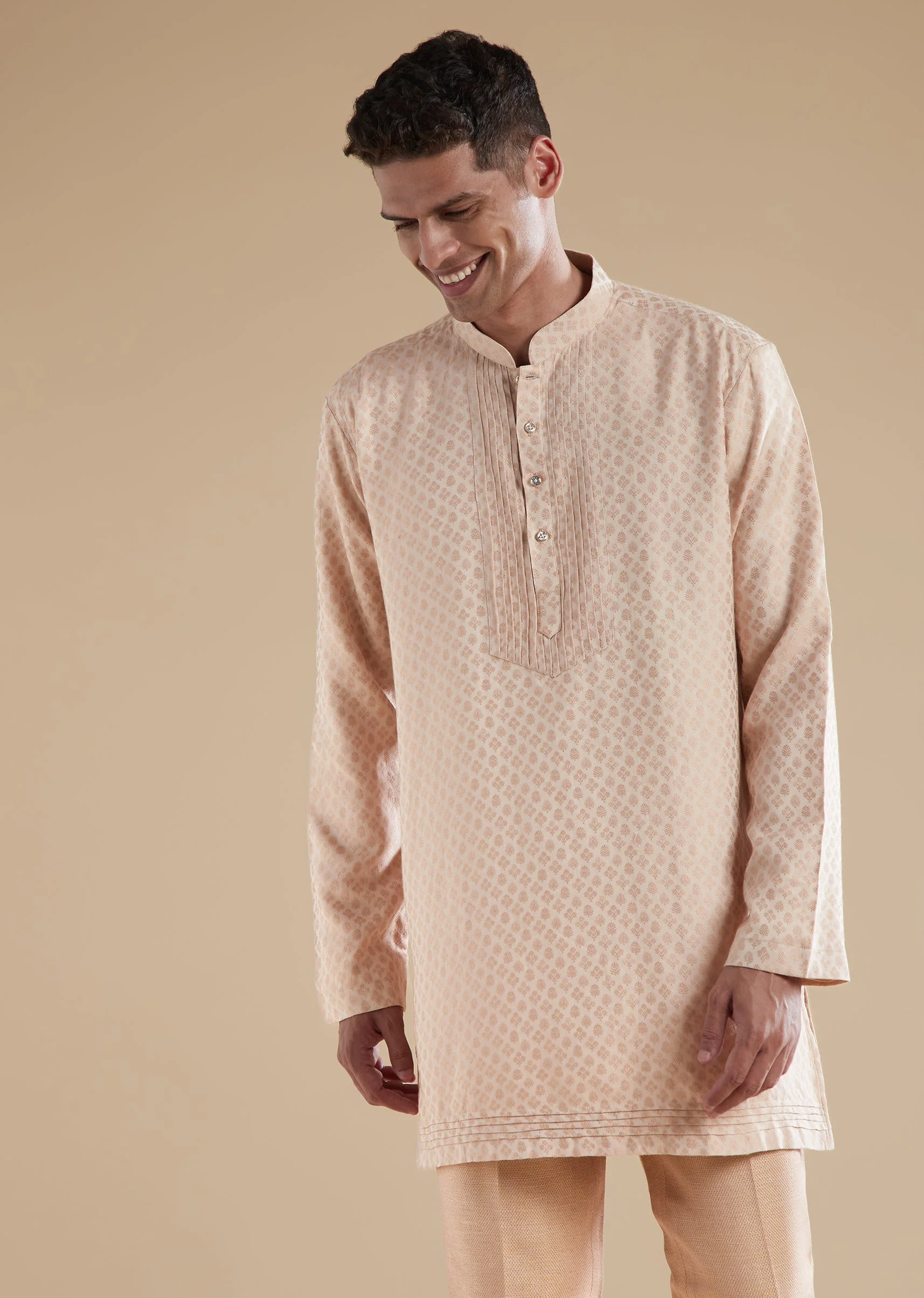Peach Indowestern Set With French Knot Sequins Cut Dana Work - Image 5