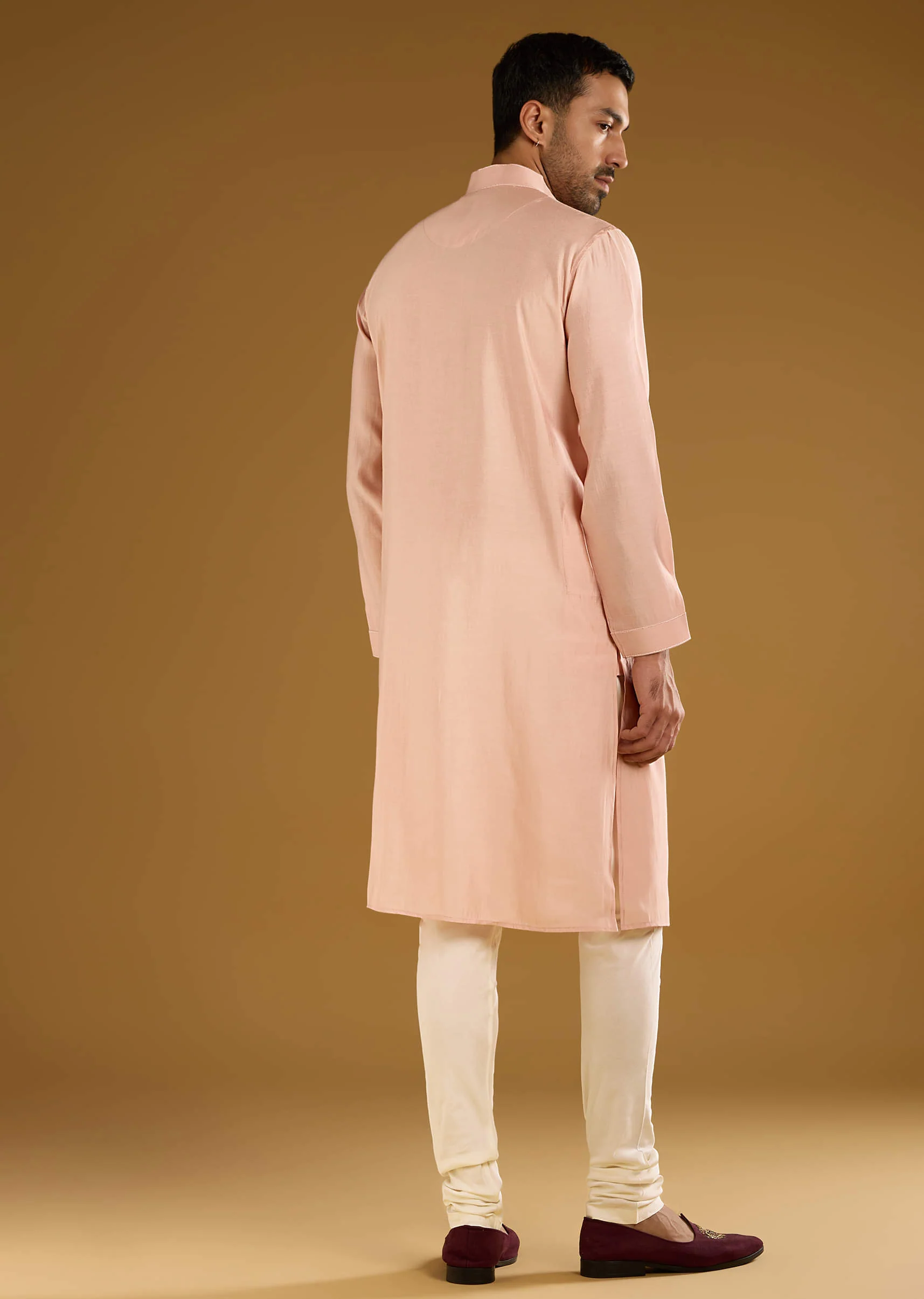 Peach Kurta Set For Men With Thread Embroidery - Image 5