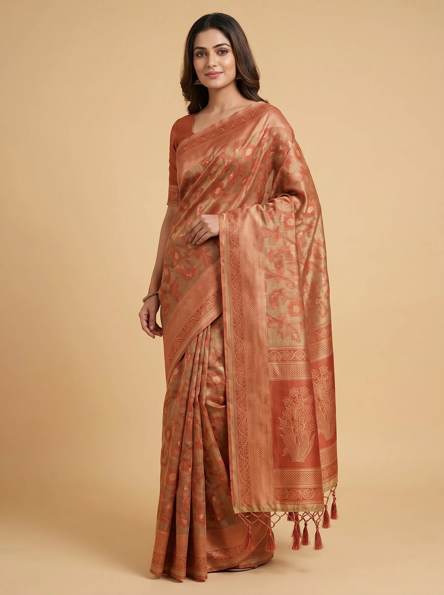 Peach Light Weave Handloom Saree