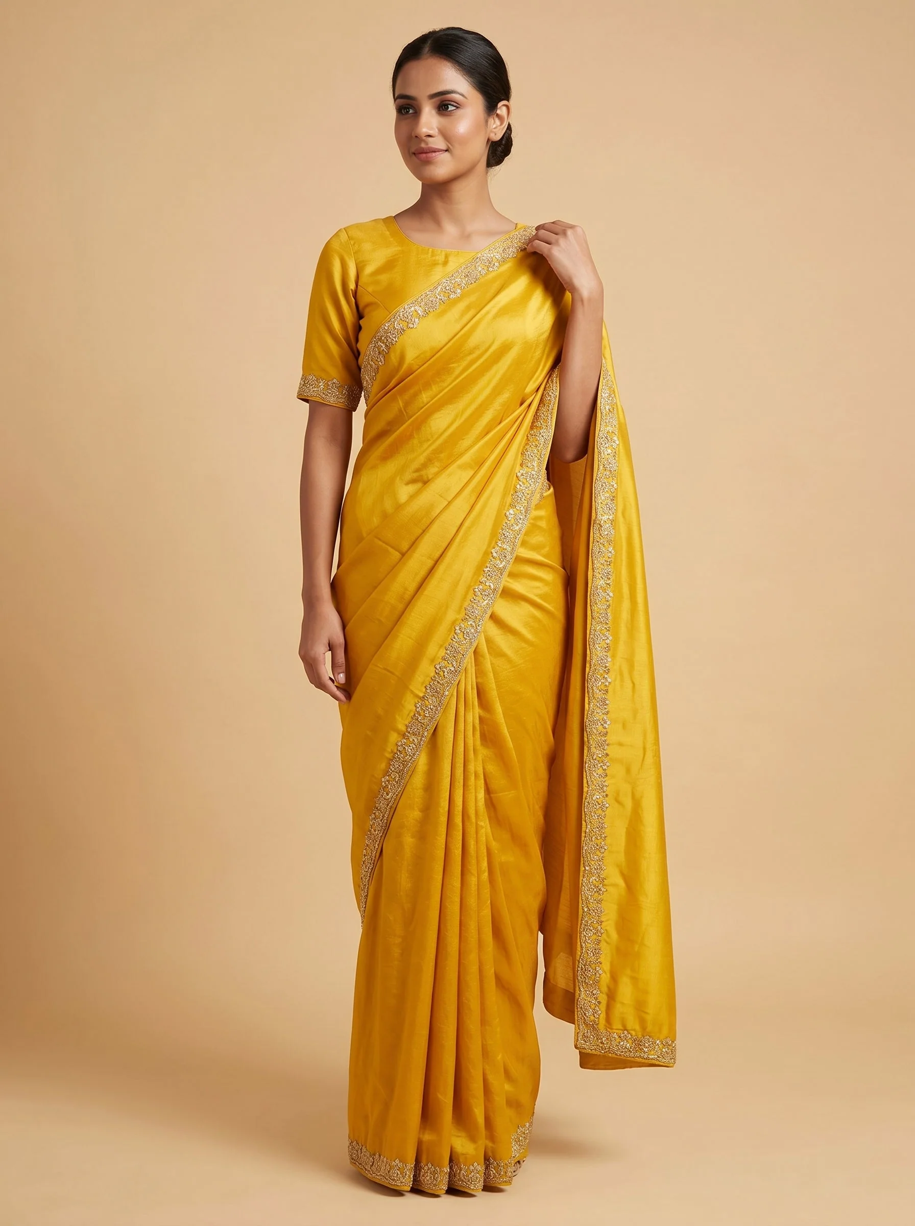 Peach Lightcraft Embroidery Saree