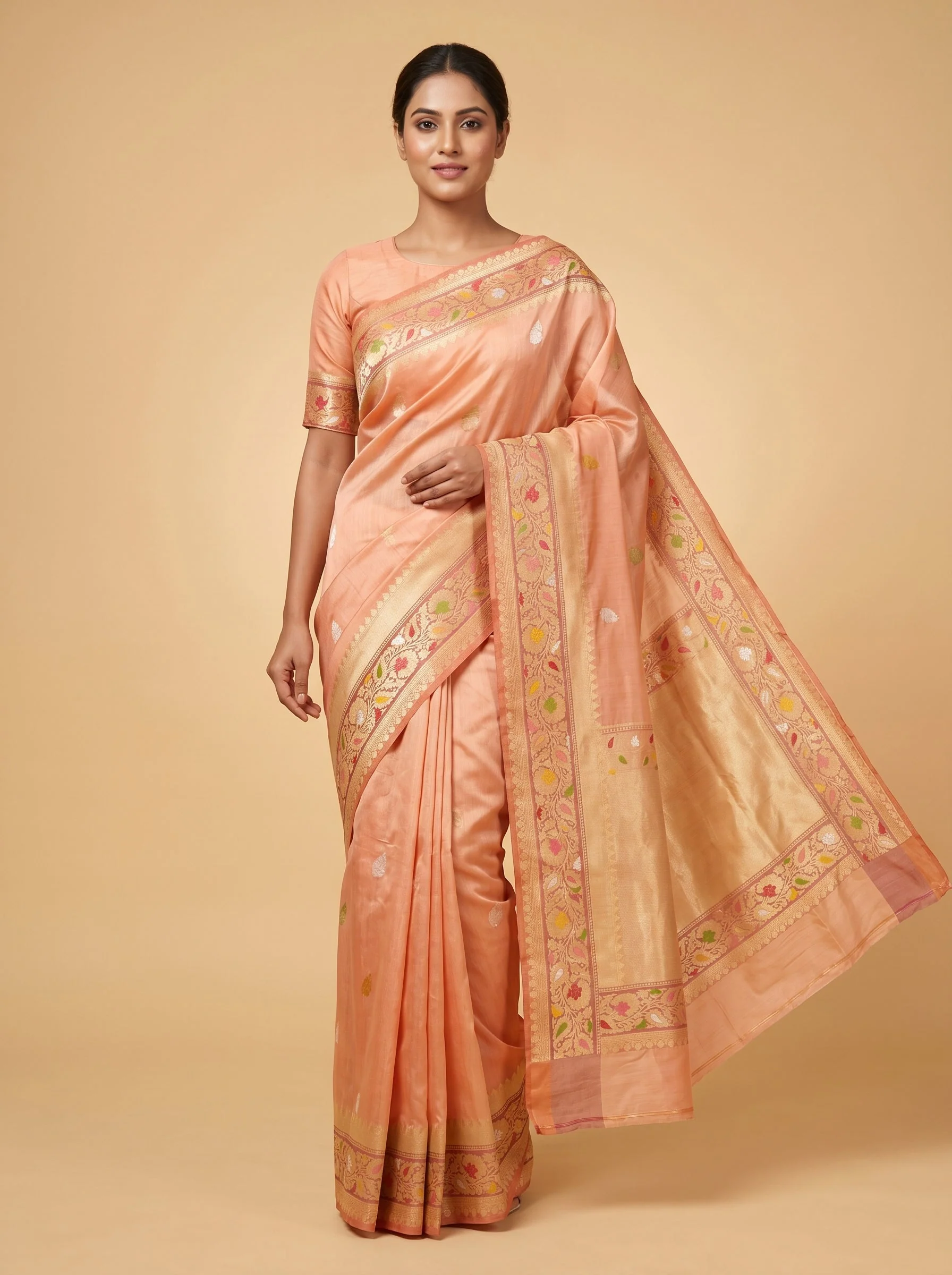 Peach Luminous Glow Handloom Saree