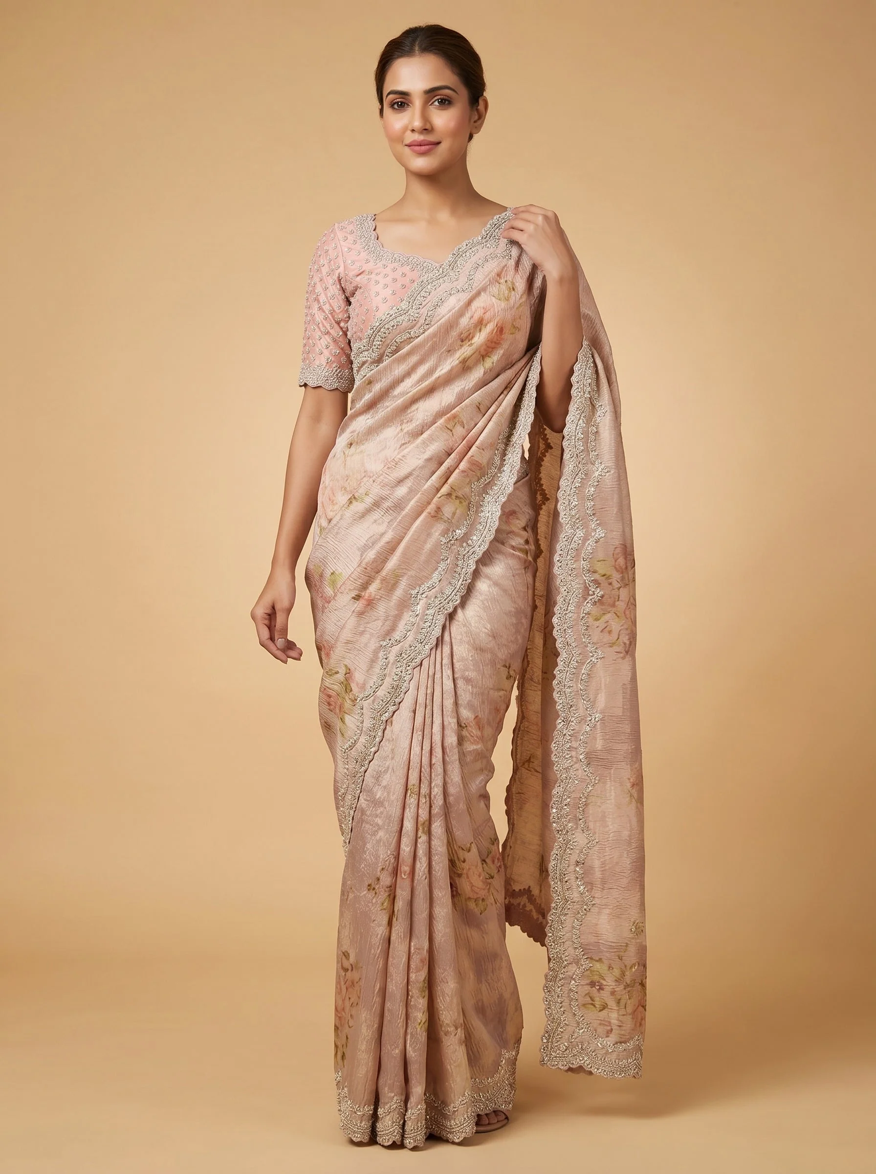 Peach Mellow Illusion Saree