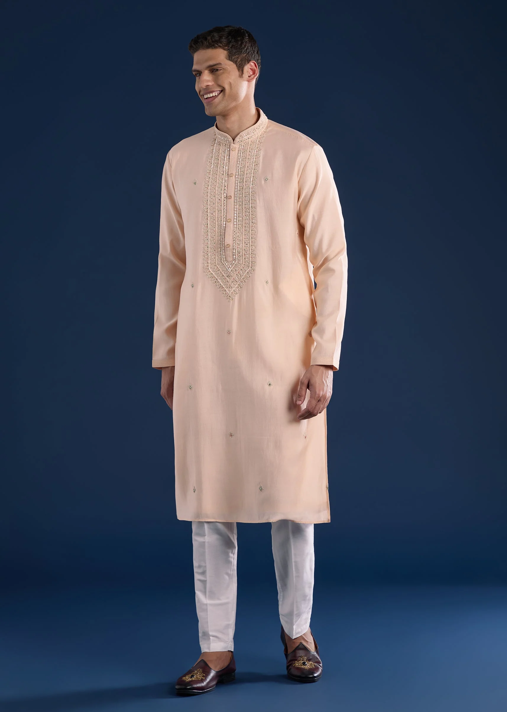 Peach Mirror Embellished Kurta Set - Image 2