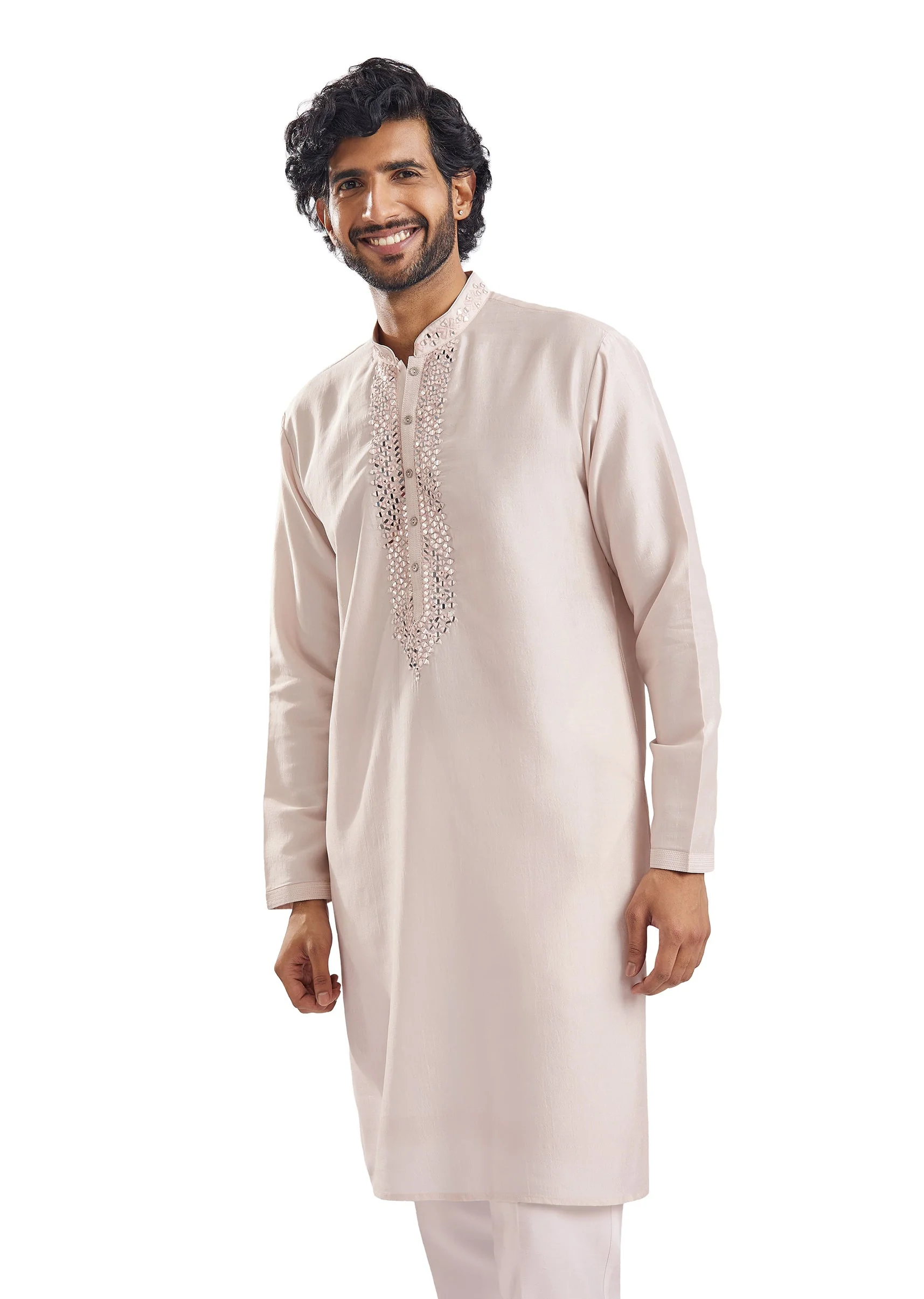 Peach Mirror Work Groomsman Sherwani - Image 7