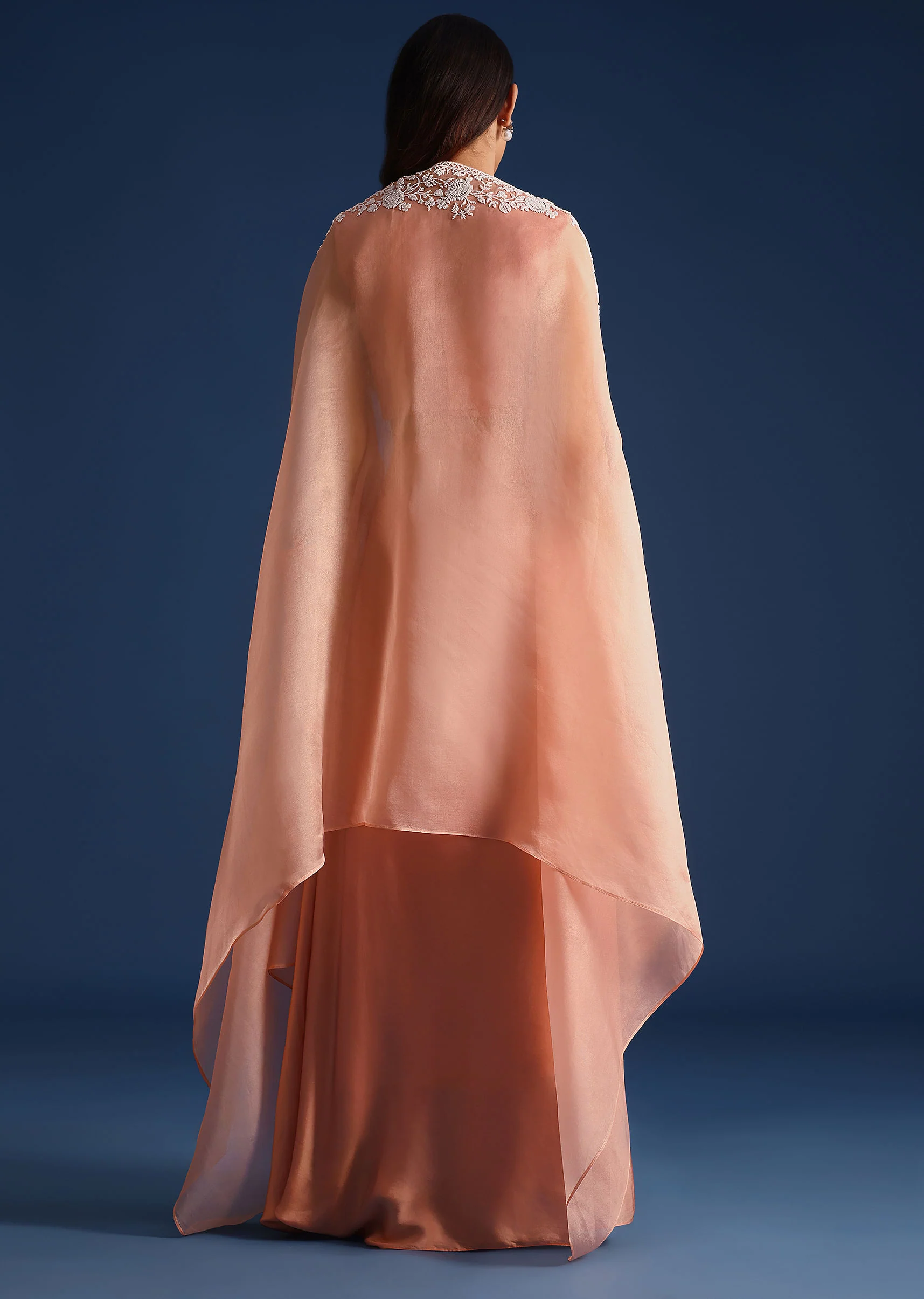 Peach Moti Work Jacket With Skirt And Crop Top - Image 5