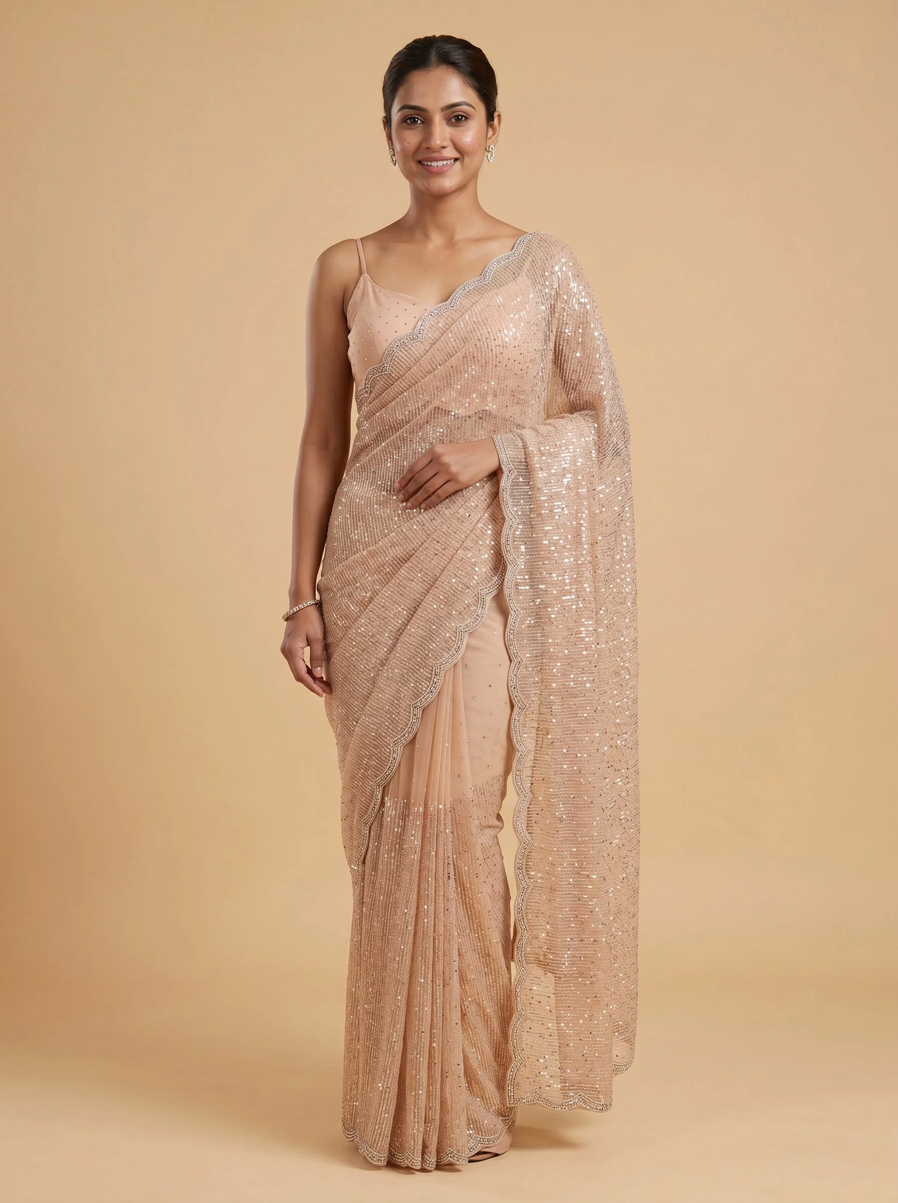 Peach Muted Muse Embroidered Saree