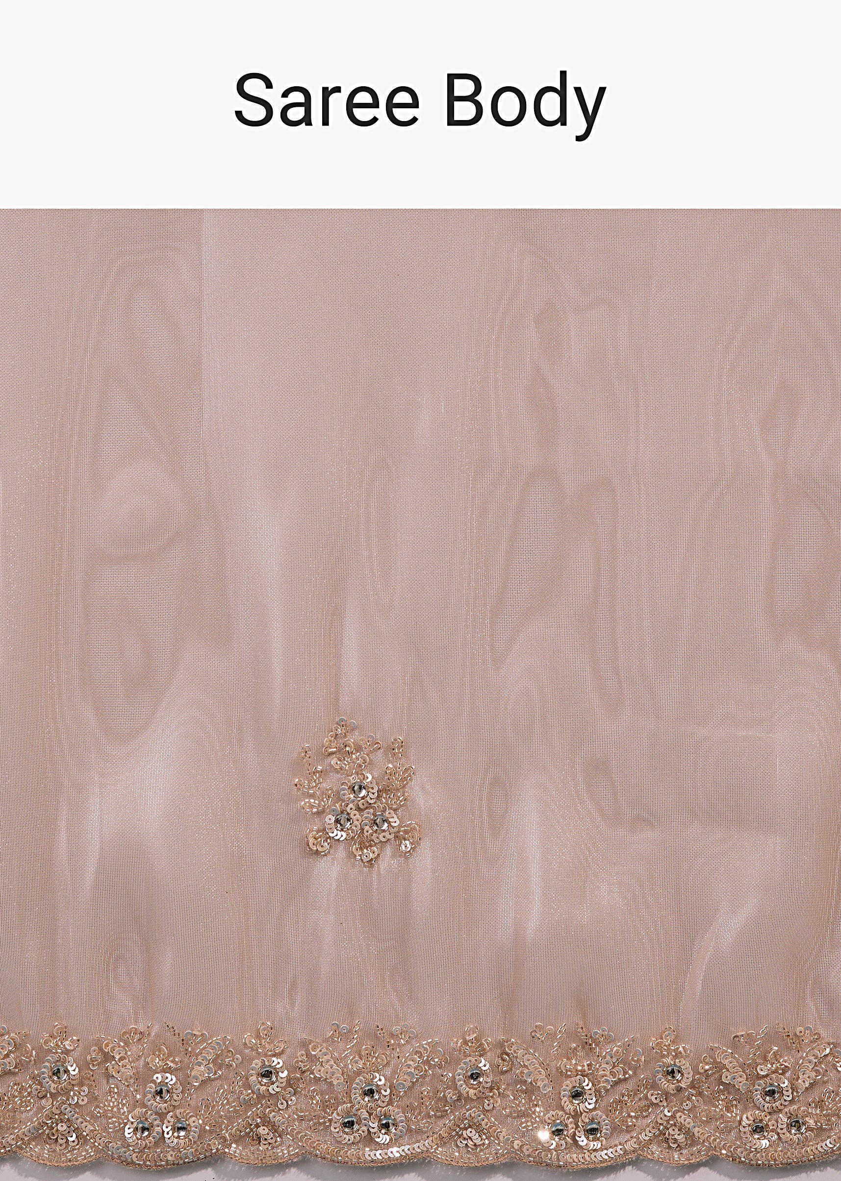 Peach Net Saree With Scalloped Cutda And Sequin Embroidered Border - Image 9