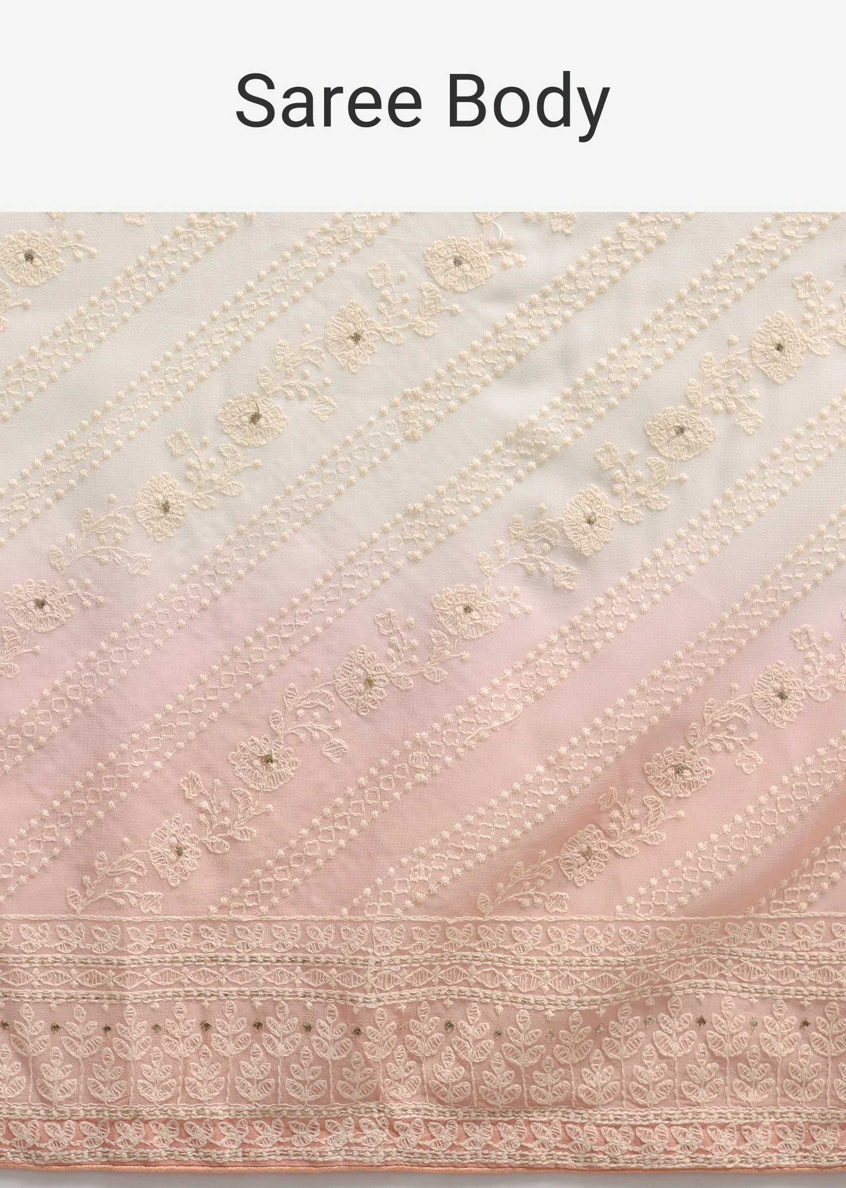 Peach Ombre Chikankari Saree With Unstitched Blouse - Image 8