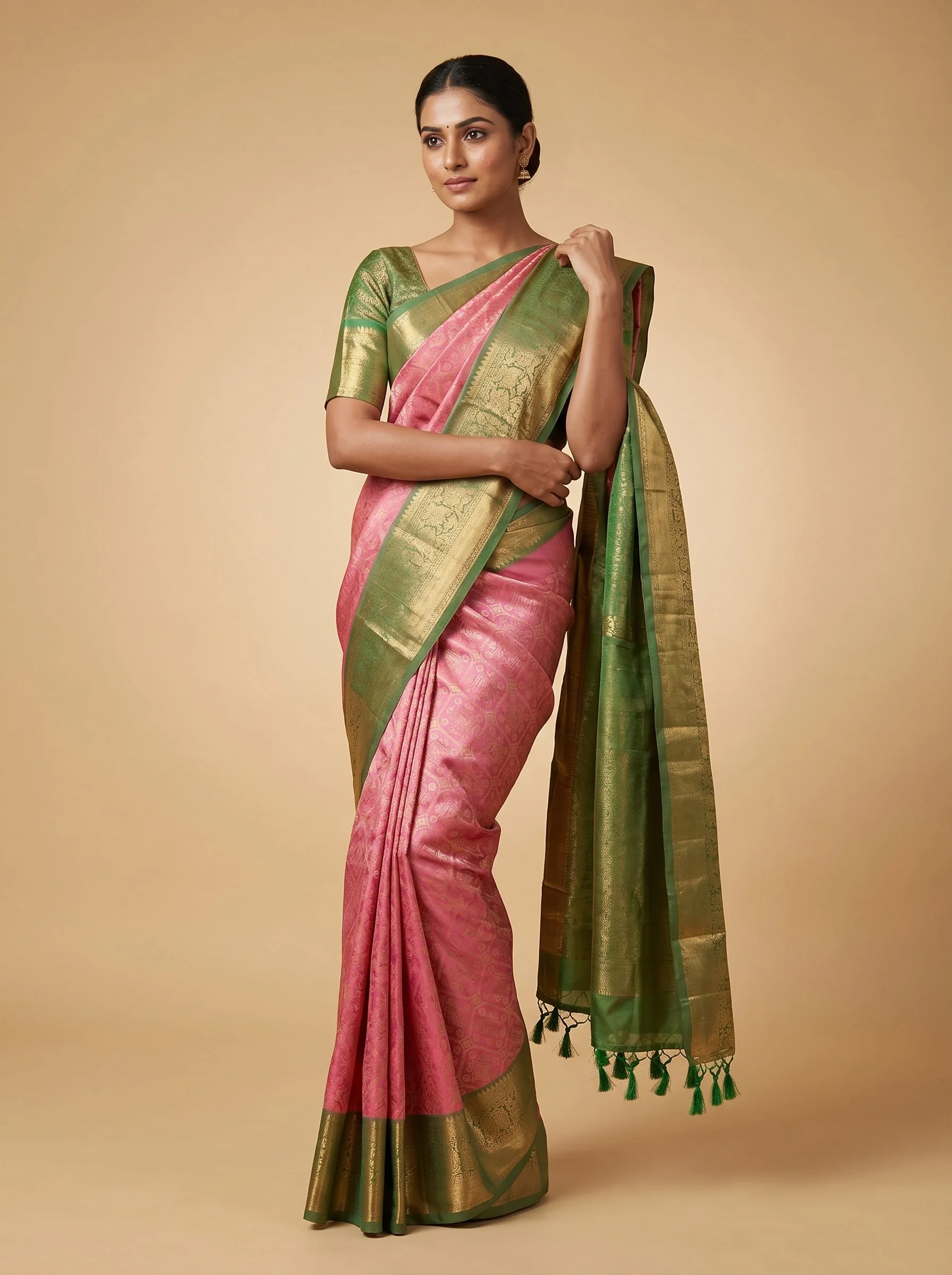 Peach Pink Bloom Handloom Saree