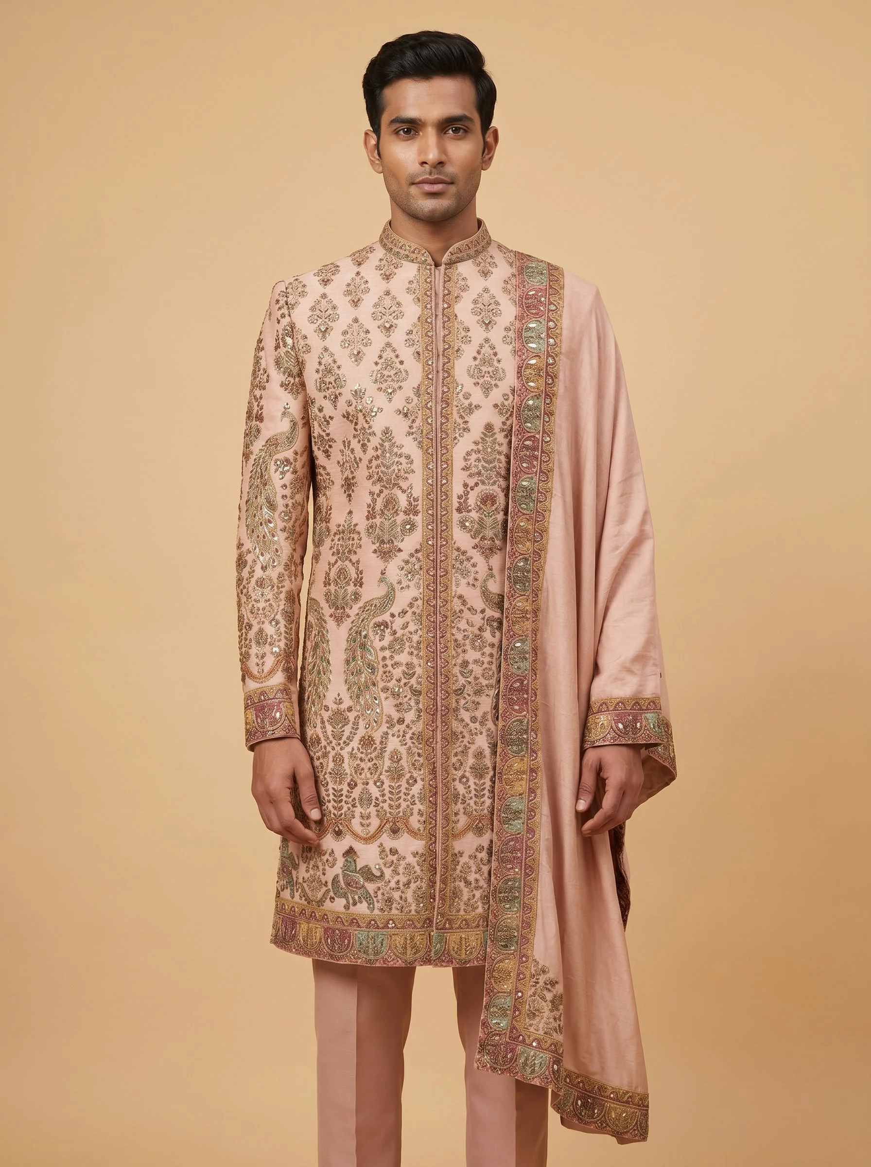 Peach Pink Wedding Sherwani