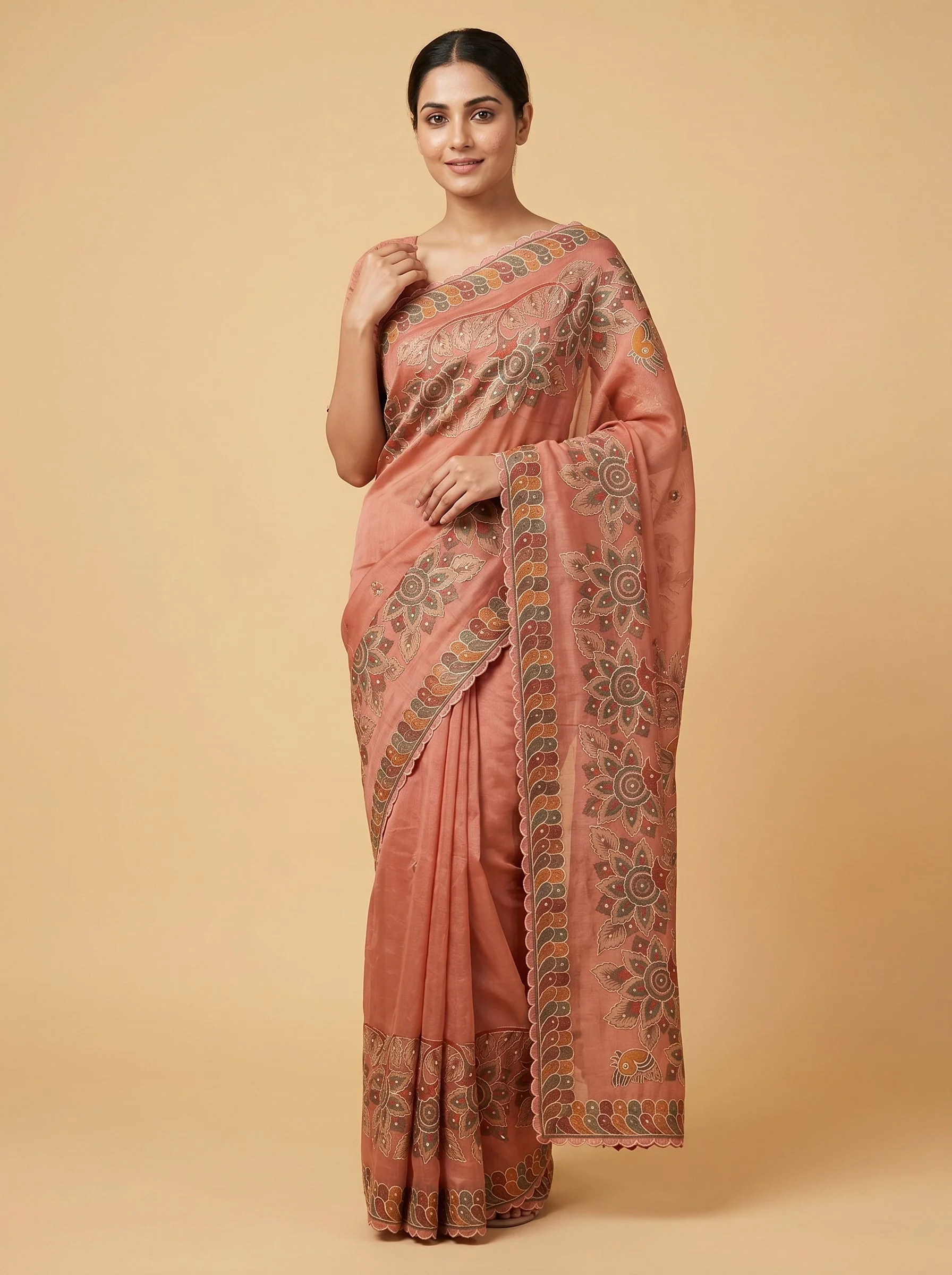 Peach Radiant Embroidery Saree