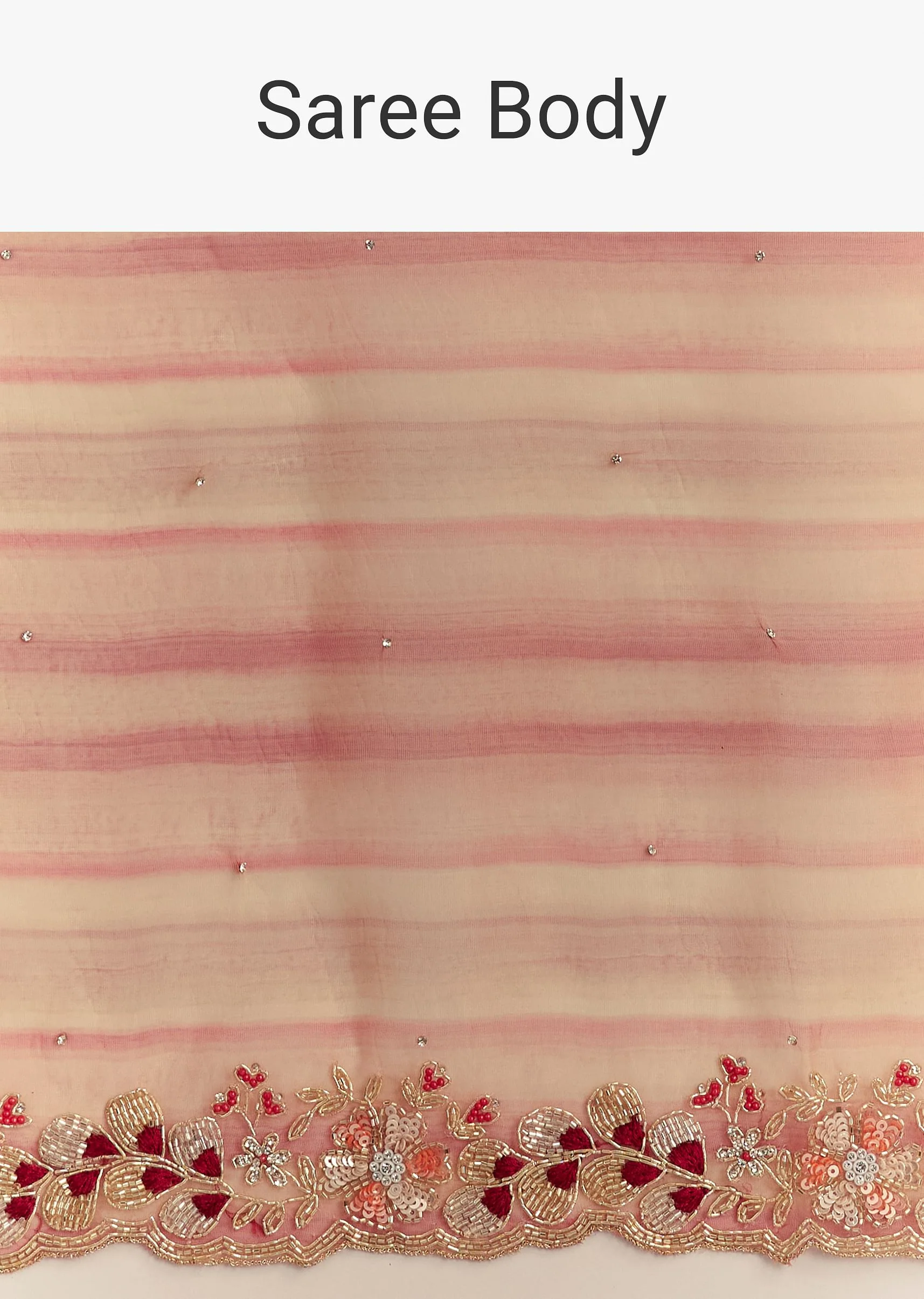 Peach Red Shaded Shibori Print Tissue Saree With Embroidered Scallop Border - Image 9