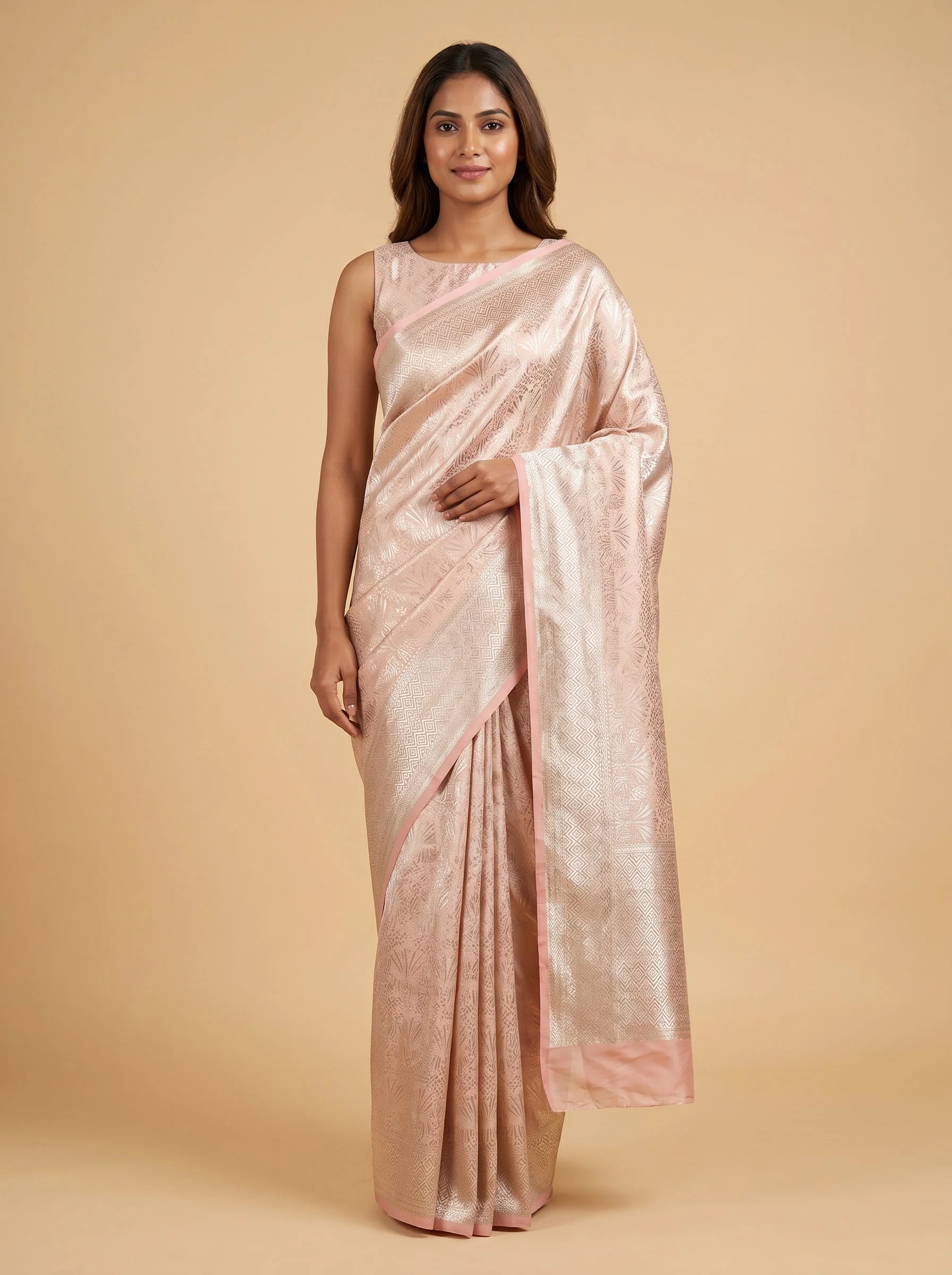 Peach Relaxed Fold Handloom Saree