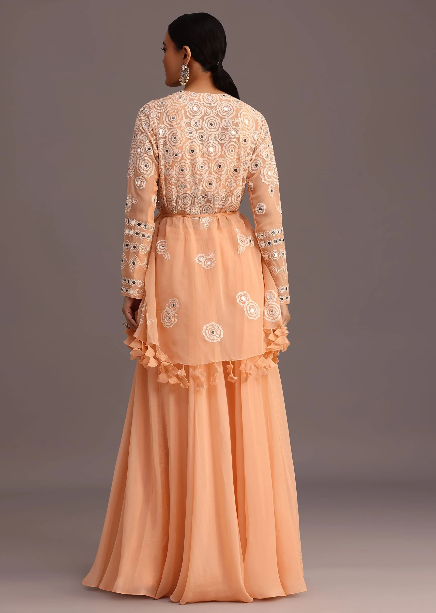 Peach Resham Work Jacket And Croptop Palazzo Set - Image 5