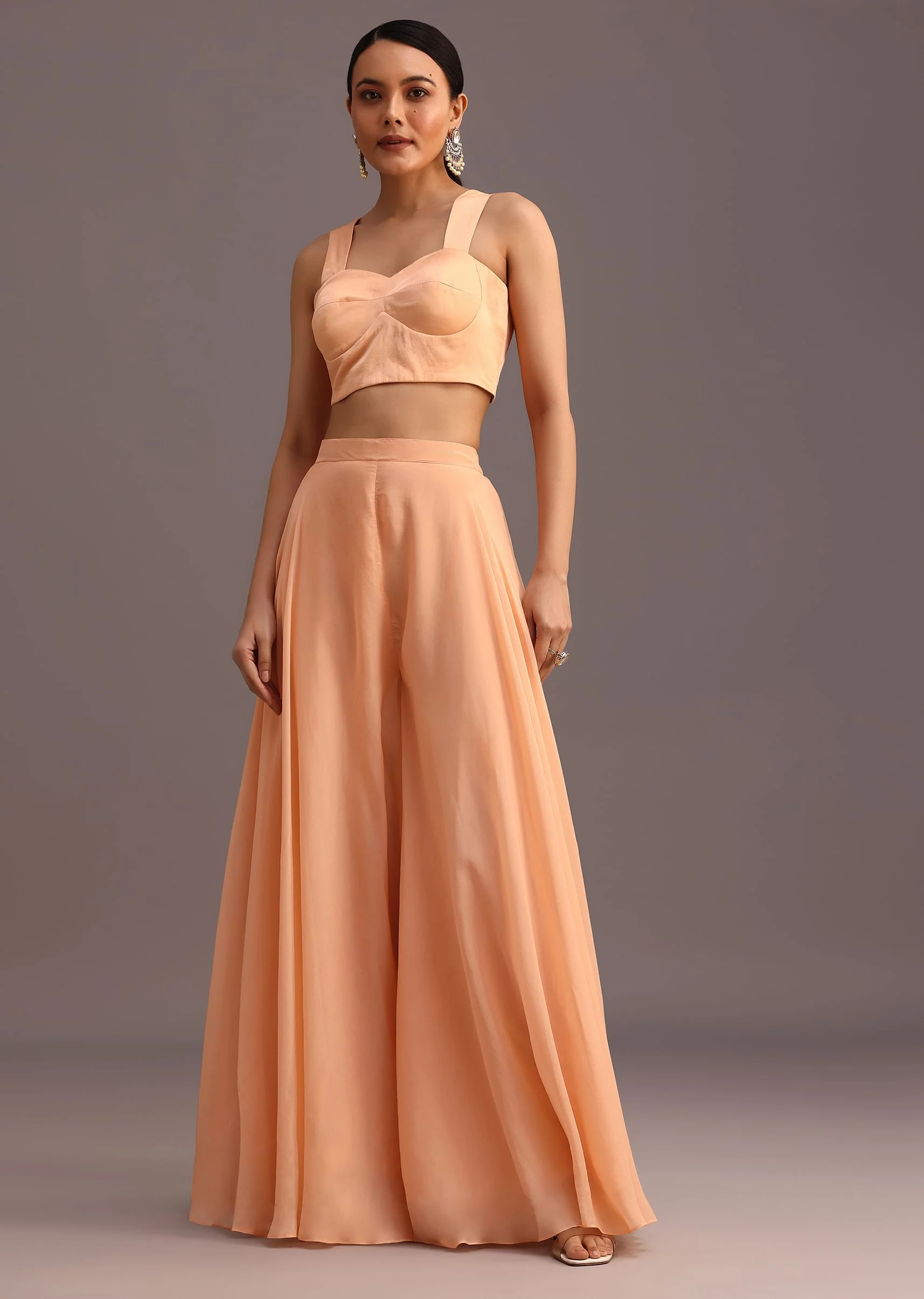 Peach Resham Work Jacket And Croptop Palazzo Set - Image 6