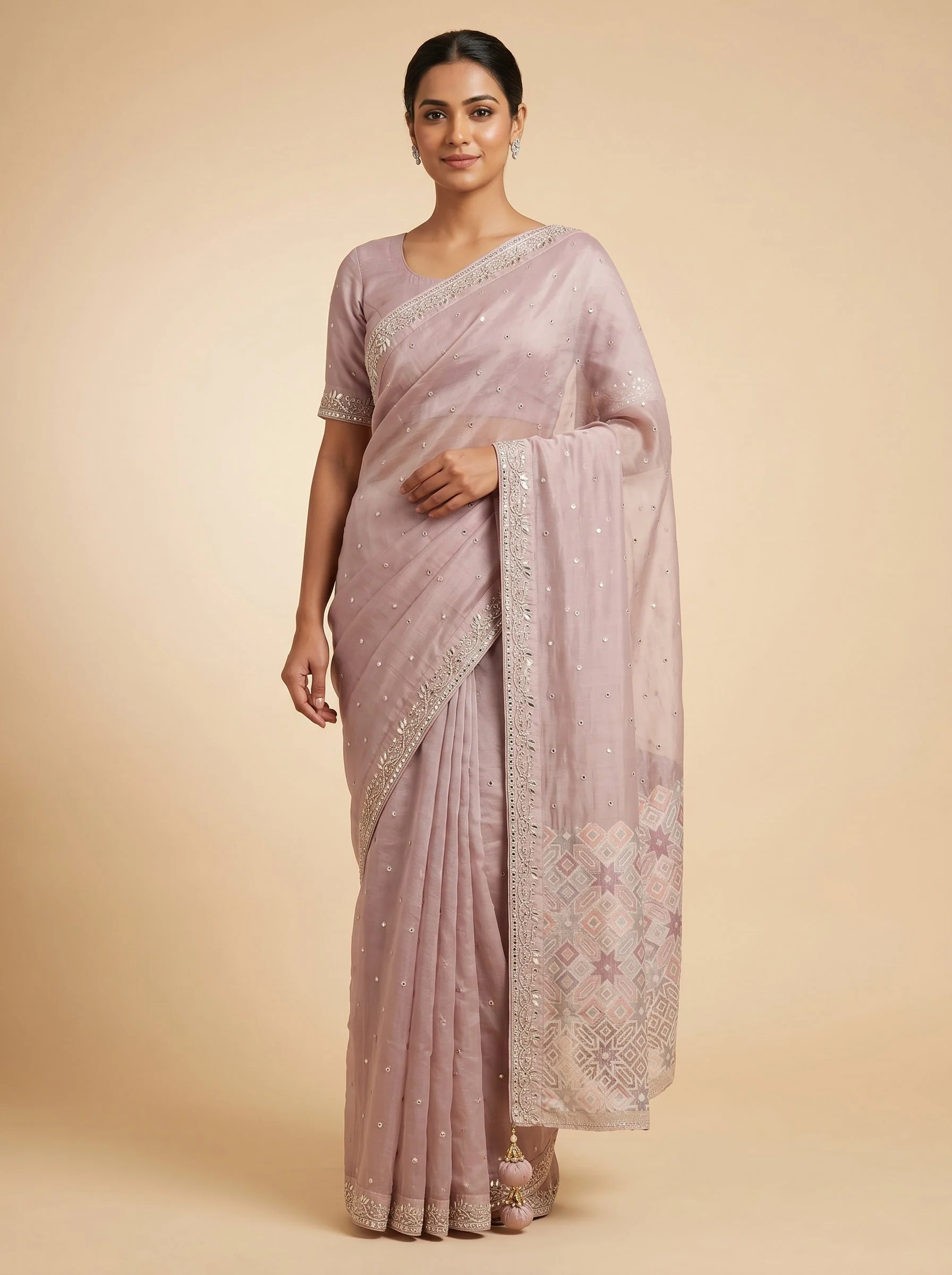 Peach Smooth Embroidered Saree