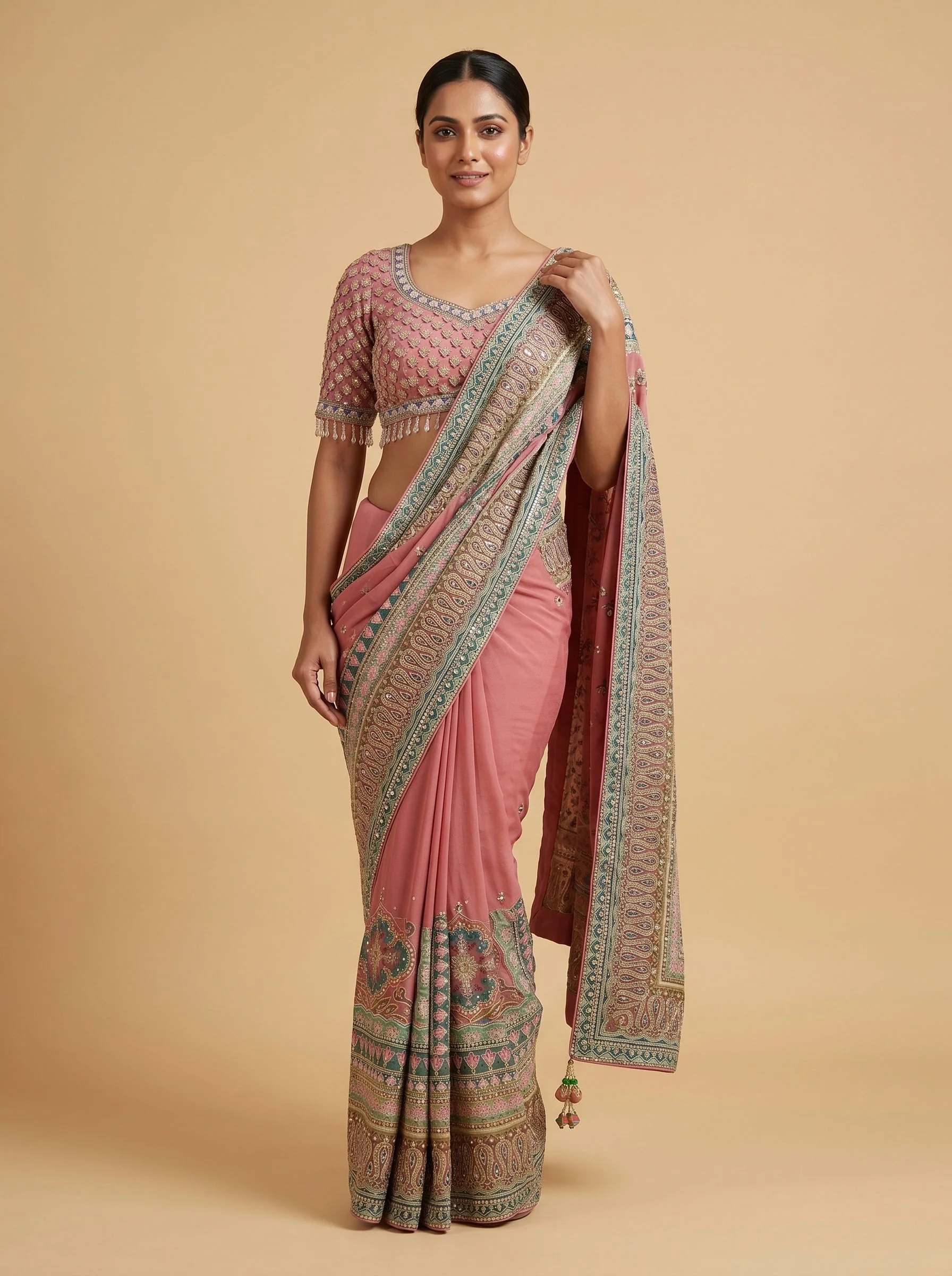 Peach Soft Glow Embroidered Saree