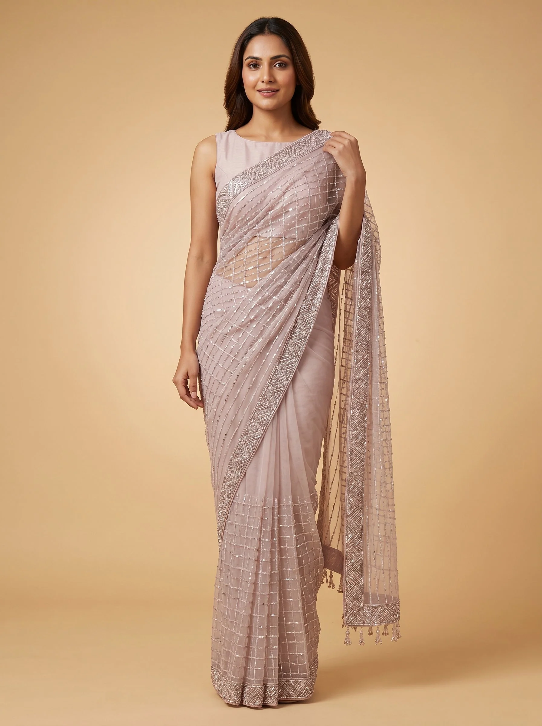 Peach Soft Whisper Embroidered Saree