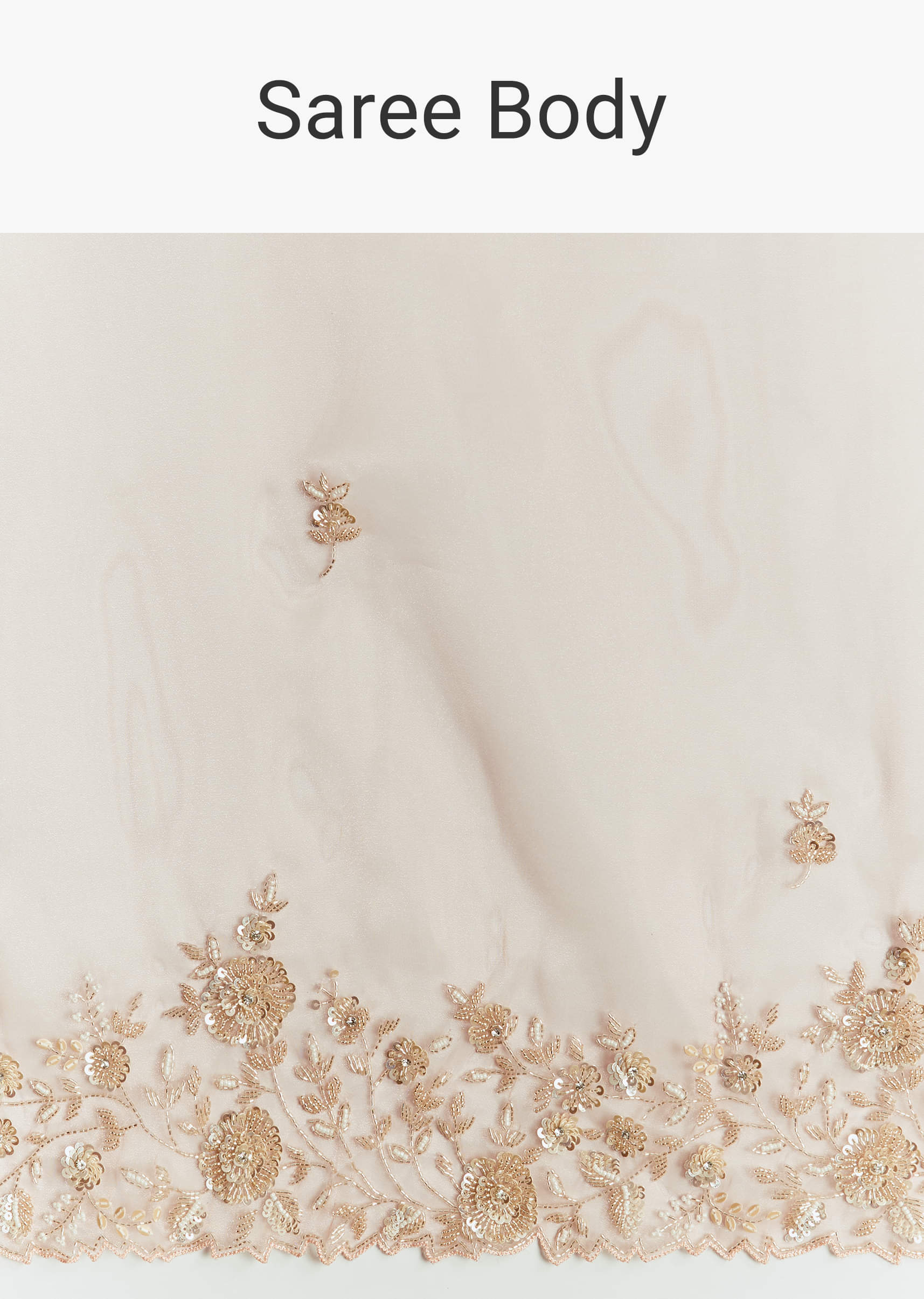 Peach Tissue Saree With Floral Moti And Cutdana Embroidery - Image 9